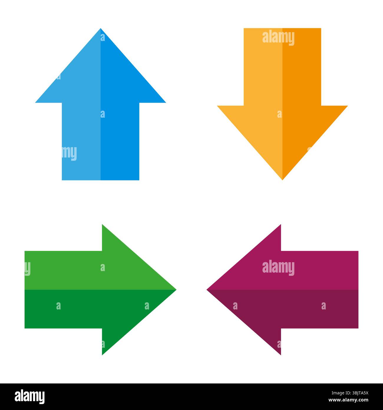 Color arrow icons. Direction vector symbol. Four way sign. Multicolor ...