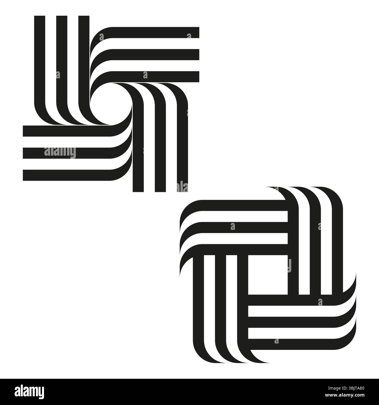 Rotation Line Pattern Geometric pattern blocks. Vector corner layout. Black symmetric grid ...