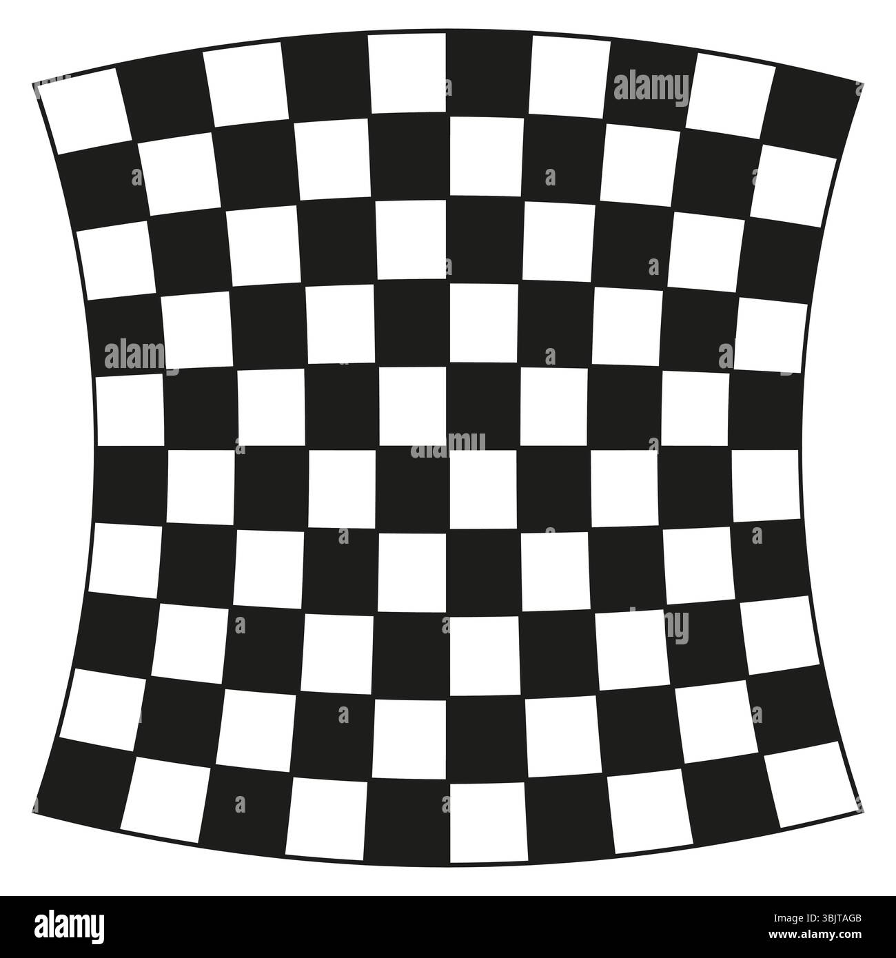 Distorted checkerboard tile. Warped black squares. Abstract vector pattern. Optical illusion form. Stock Vector