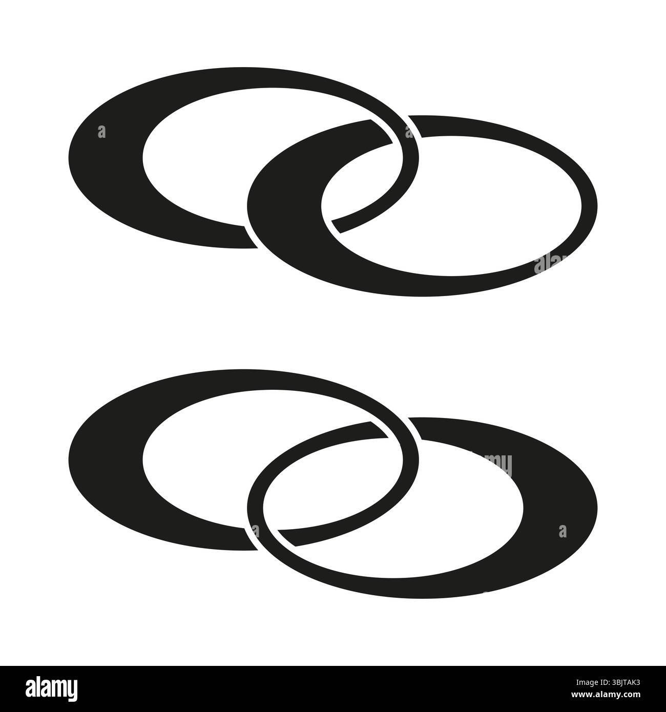 Oval ring symbols. Interlocked circle shapes. Vector loop design. Connected element pattern. Stock Vector