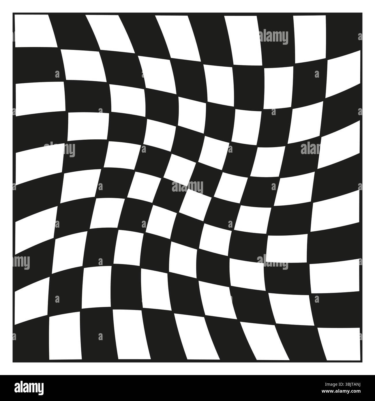 Wavy checkerboard tile. Black white squares. Abstract vector pattern. Distorted grid form. Stock Vector