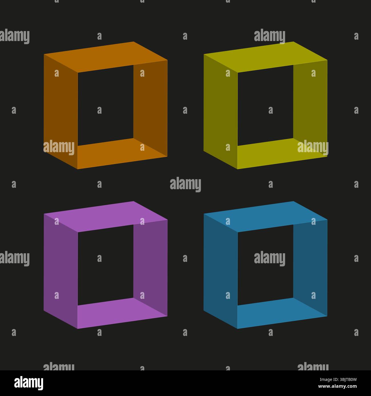 Colorful cube collection. Geometric box set. Vector square shapes. Bright dimensional forms. Stock Vector