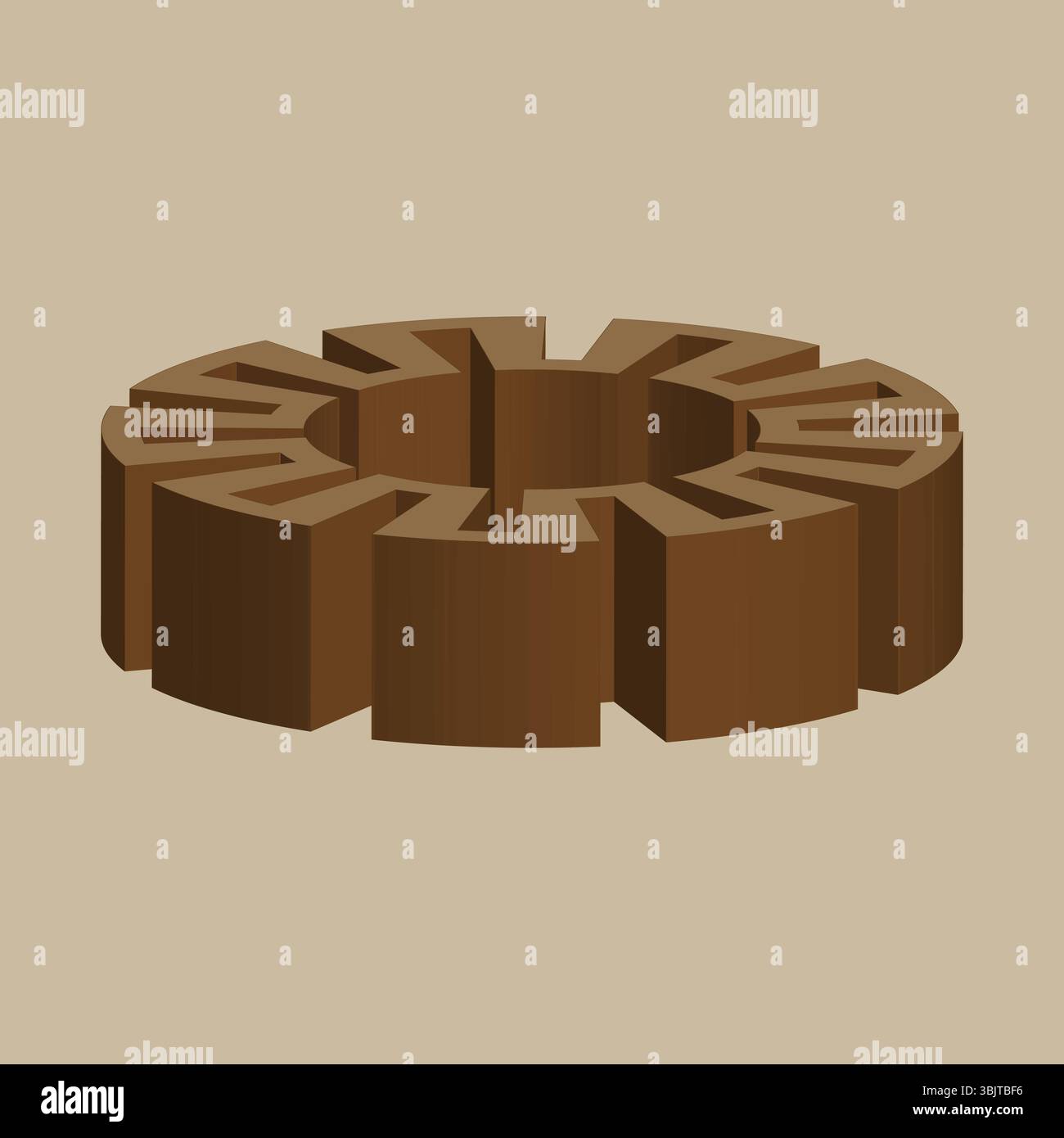 Brown gear icon. Mechanical vector symbol. 3D cog shape. Abstract ...