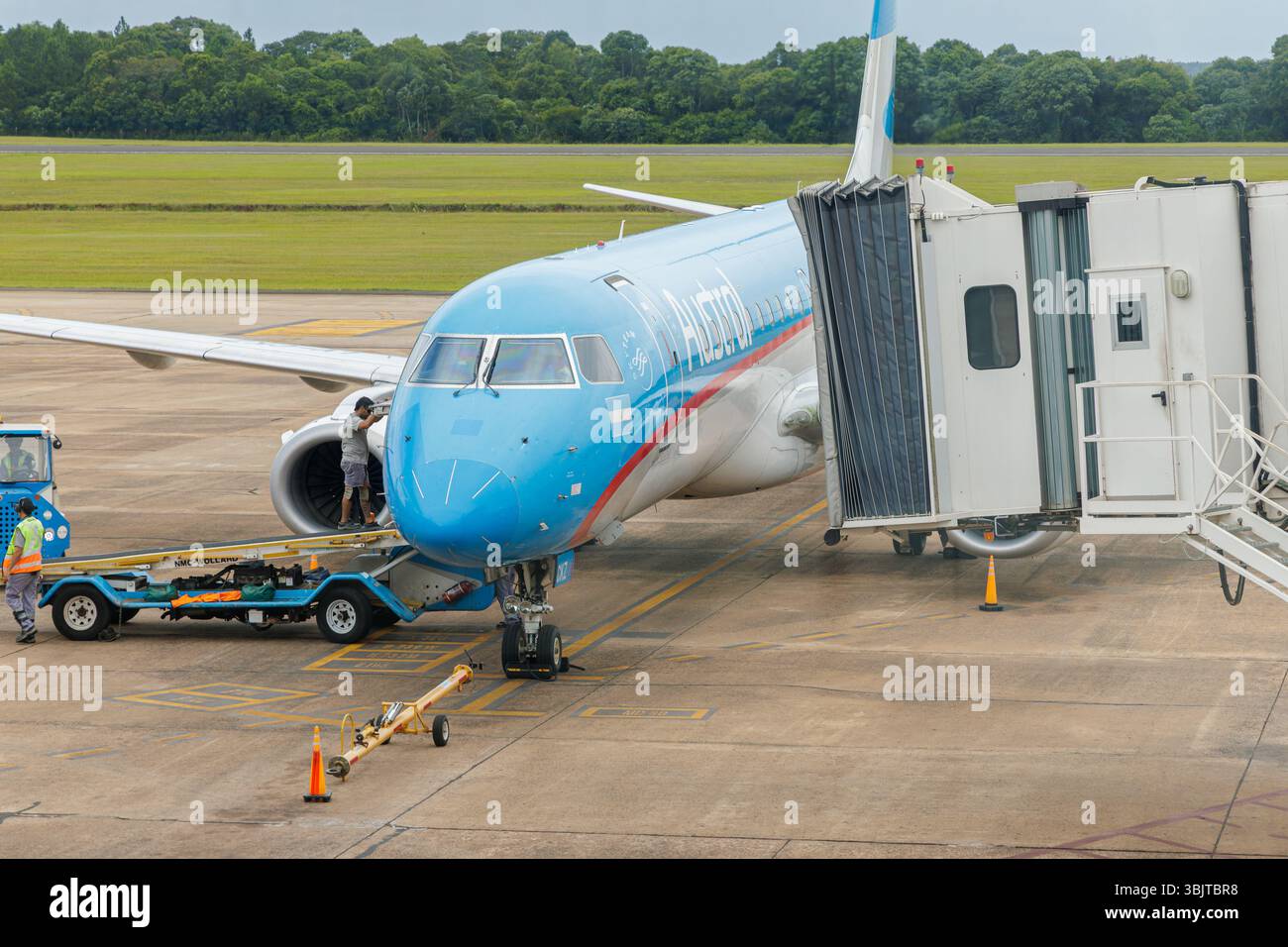 Puerto Iguazu, Misiones, Argentina - May 26th, 2025: Austral airline plane at Iguazu airport. Stock Photo