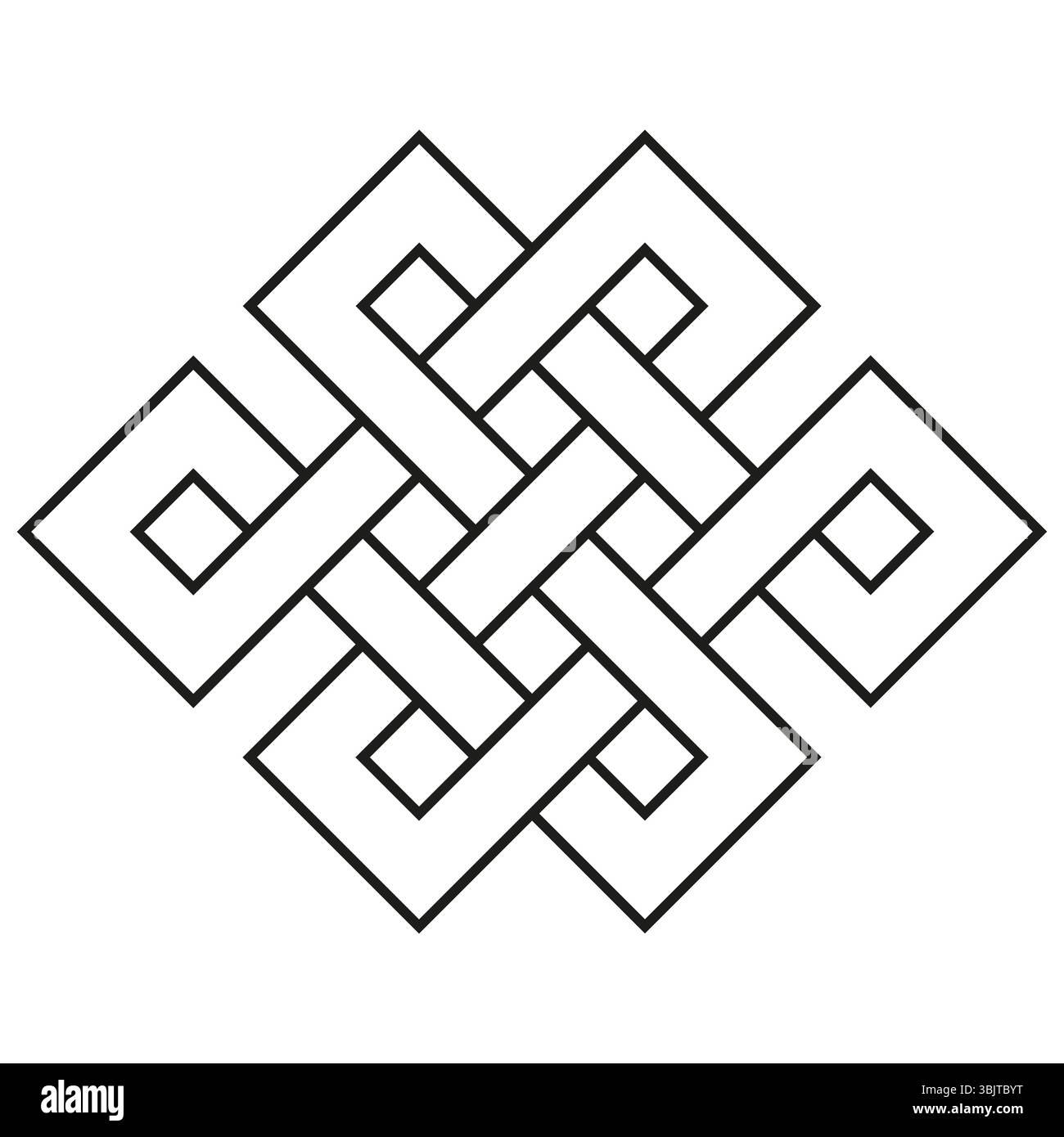 Endless knot icon. Interlaced linear figure. Vector sacred loop. Black geometric symbol. Stock Vector