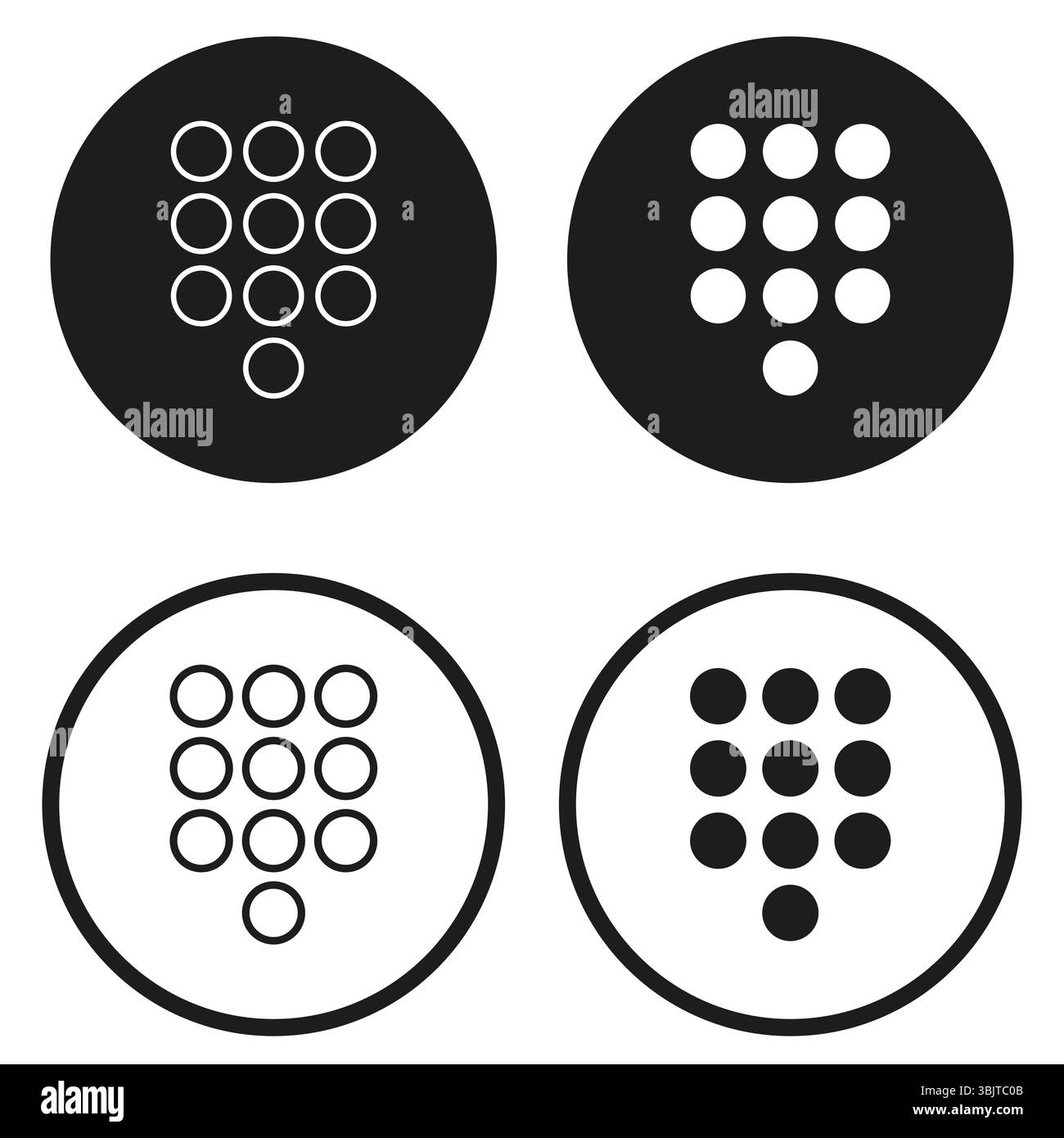 Circle menu icons. Dot grid buttons. Vector interface set. Black white contrast. Stock Vector