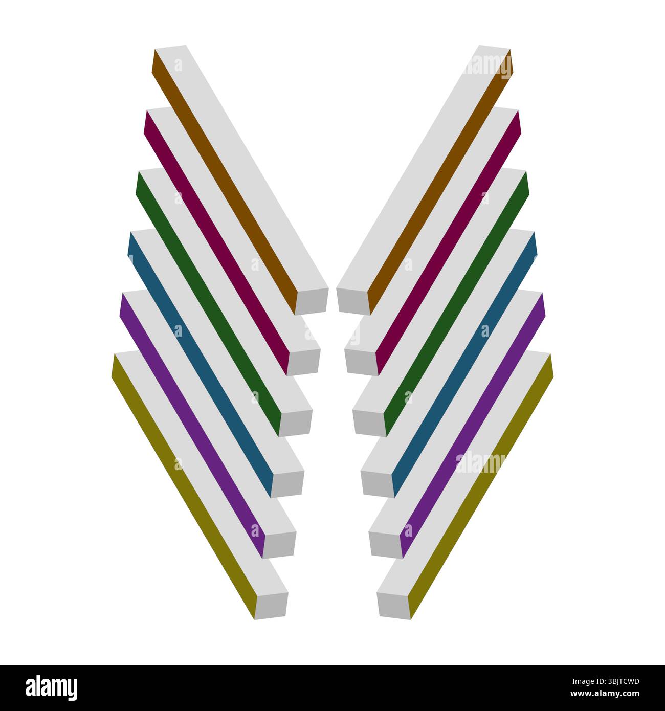 Curved stripe forms. Colorful angled bars. Symmetric vector shape ...