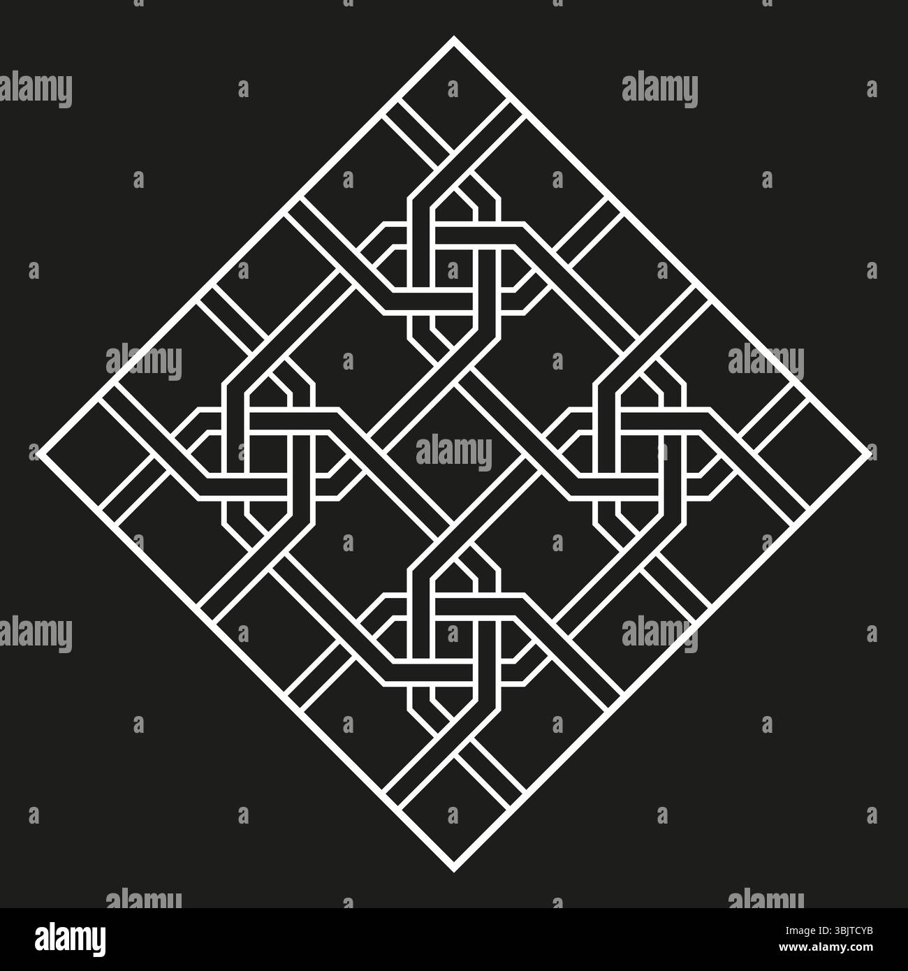 Diamond knot shape. Interlaced square pattern. Monochrome linear icon ...