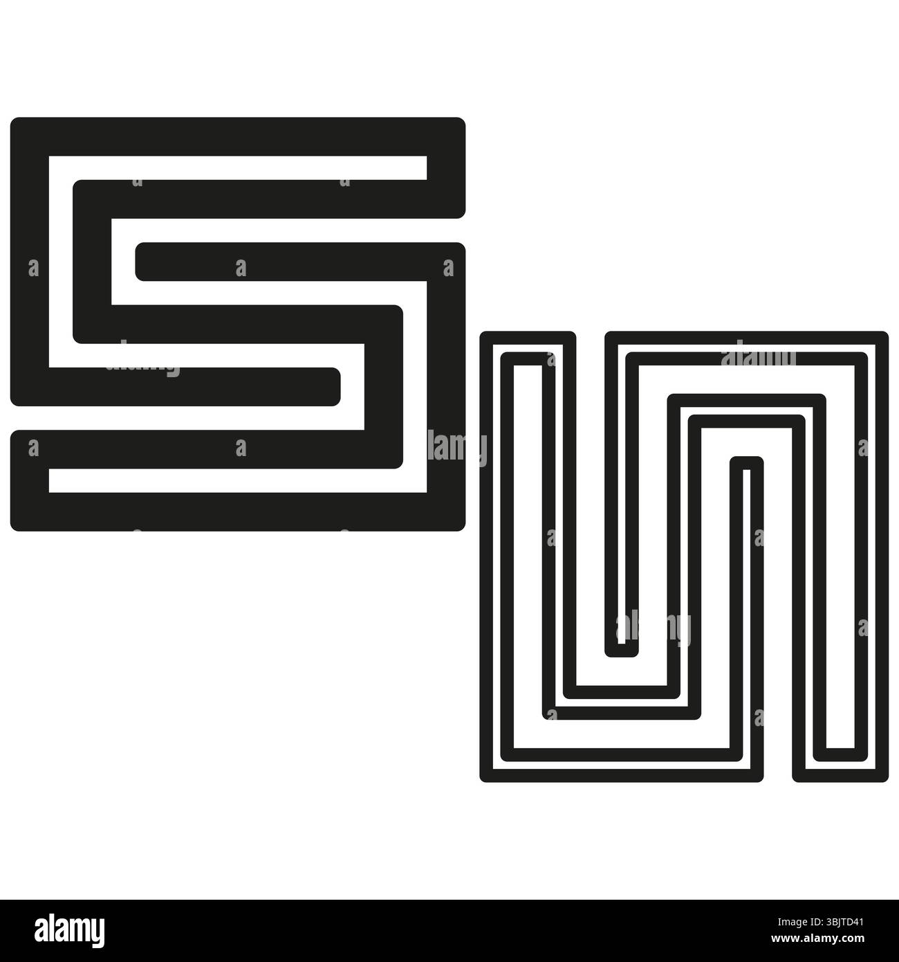 Maze shape icon. Line labyrinth pattern. Vector black structure. Square ...