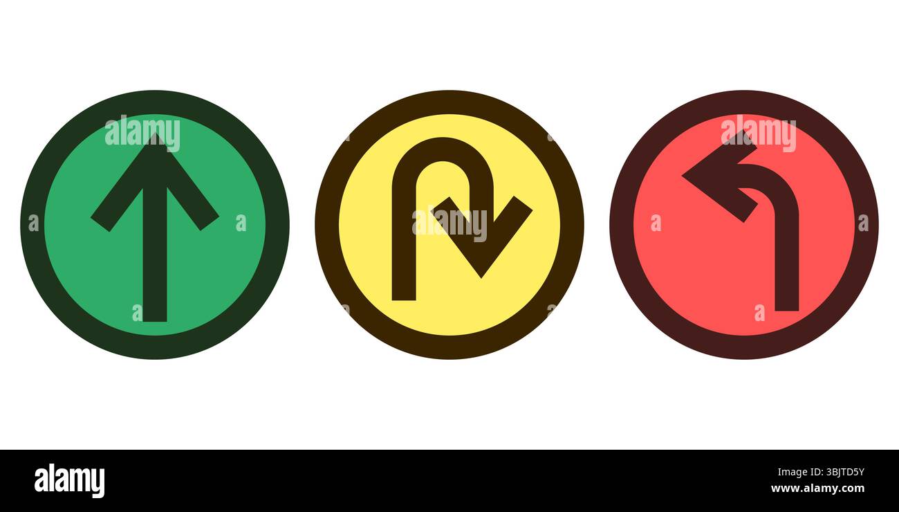 Traffic light icons. Round road signals. Color arrow symbols. Vector ...