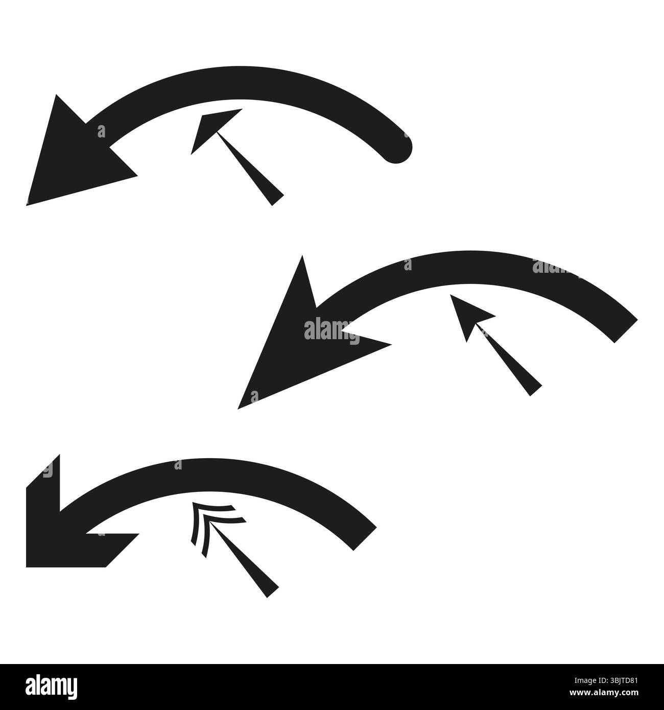 Curved arrow icon. Turn direction symbol. Rotation movement shape ...