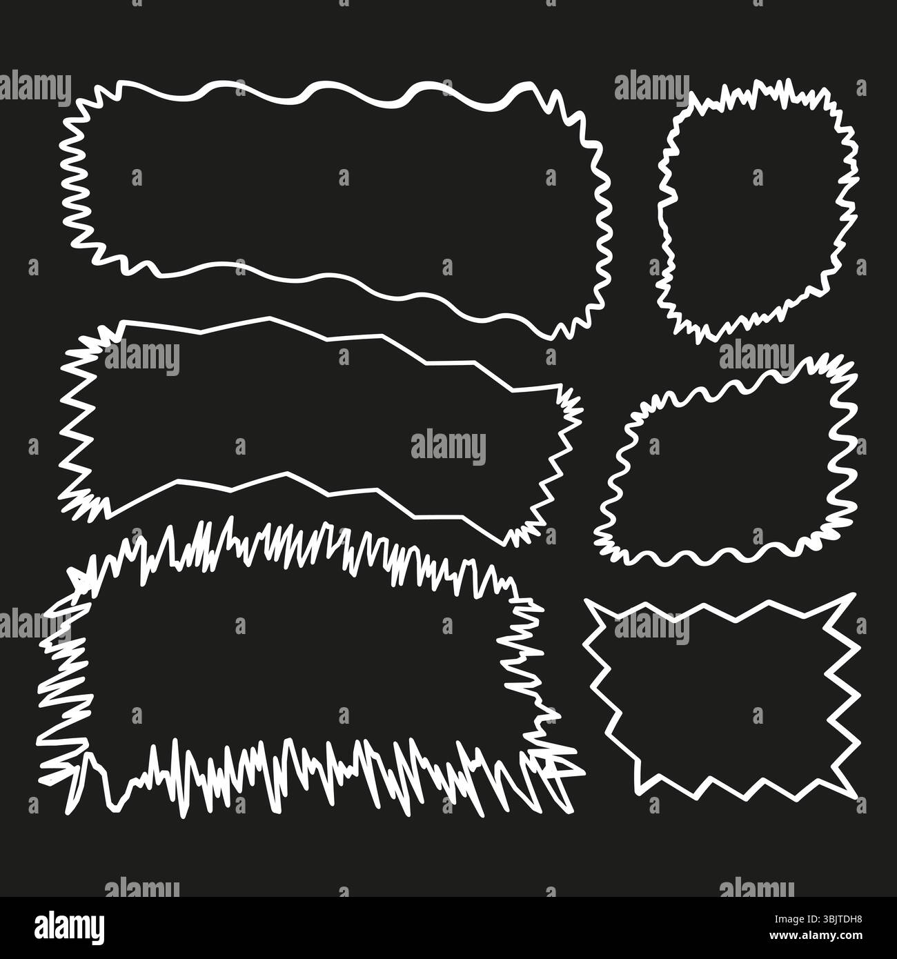 Hand drawn frames. Rough edge shape. White vector contour. Black ...