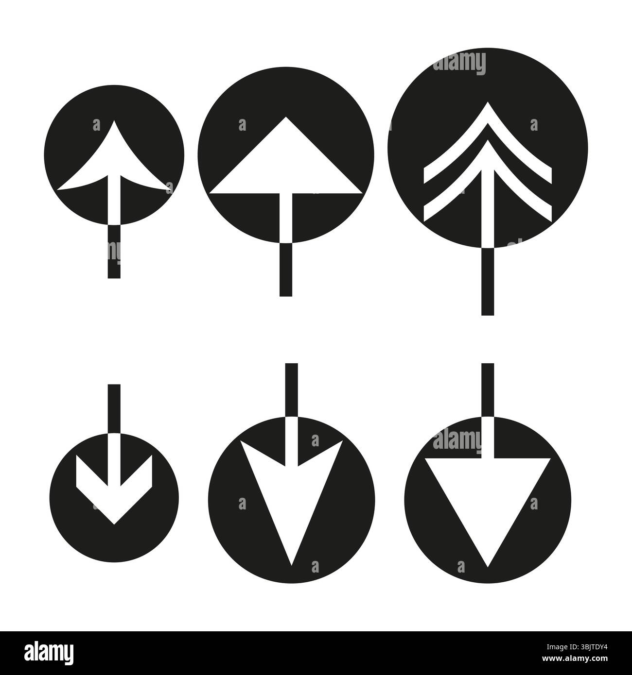 Up arrow icons. Upload direction set. Simple vector pointers. Black circular contrast. Stock Vector