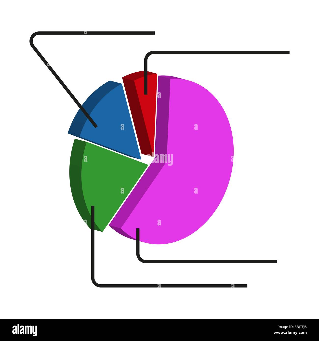 Colorful pie chart. Segmented data graphic. Bright vector circle. 3D info design. Stock Vector