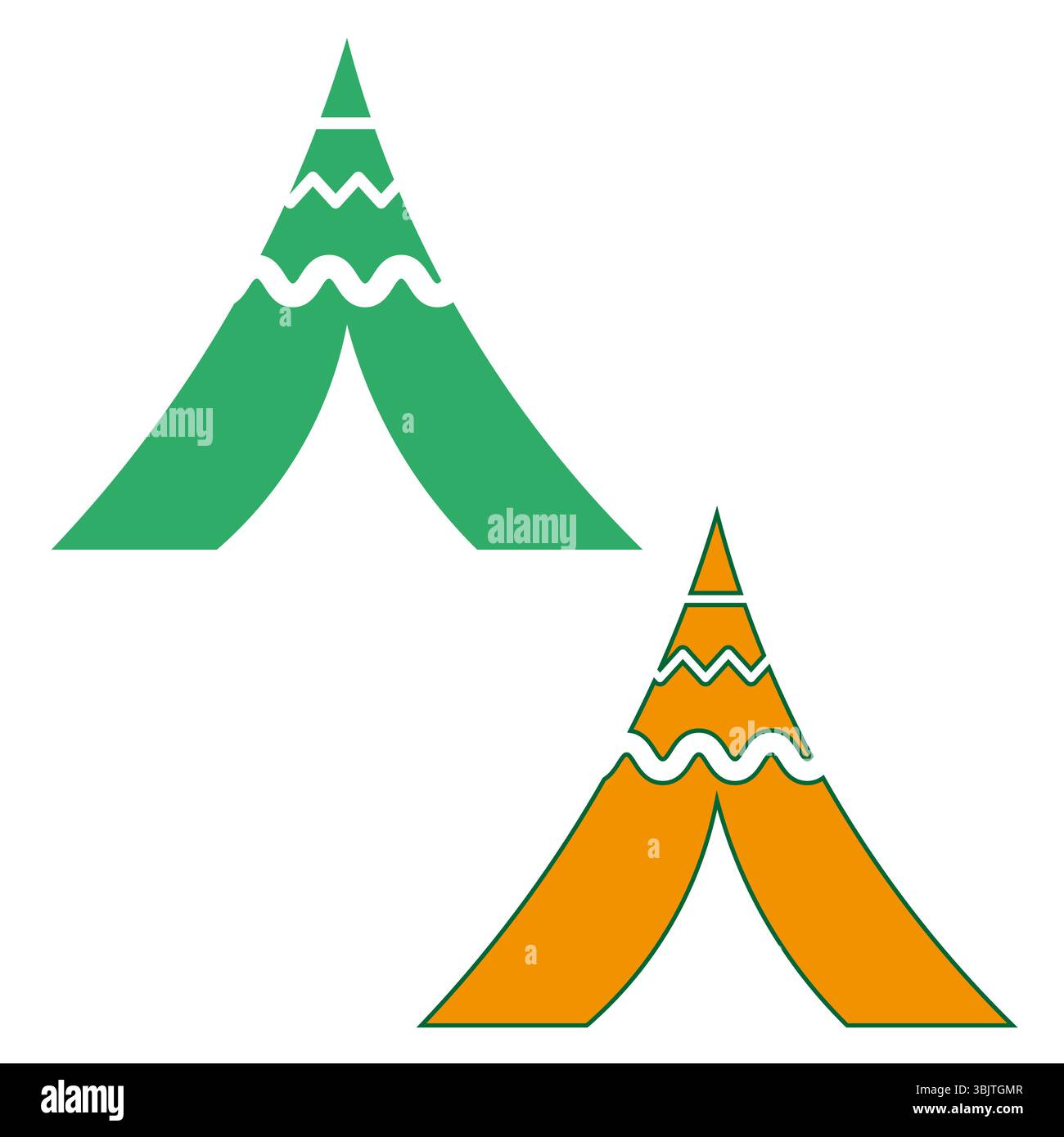 Abstract mountain peaks. Geometric triangular shape. Green orange silhouette. Vector summit symbol. Stock Vector