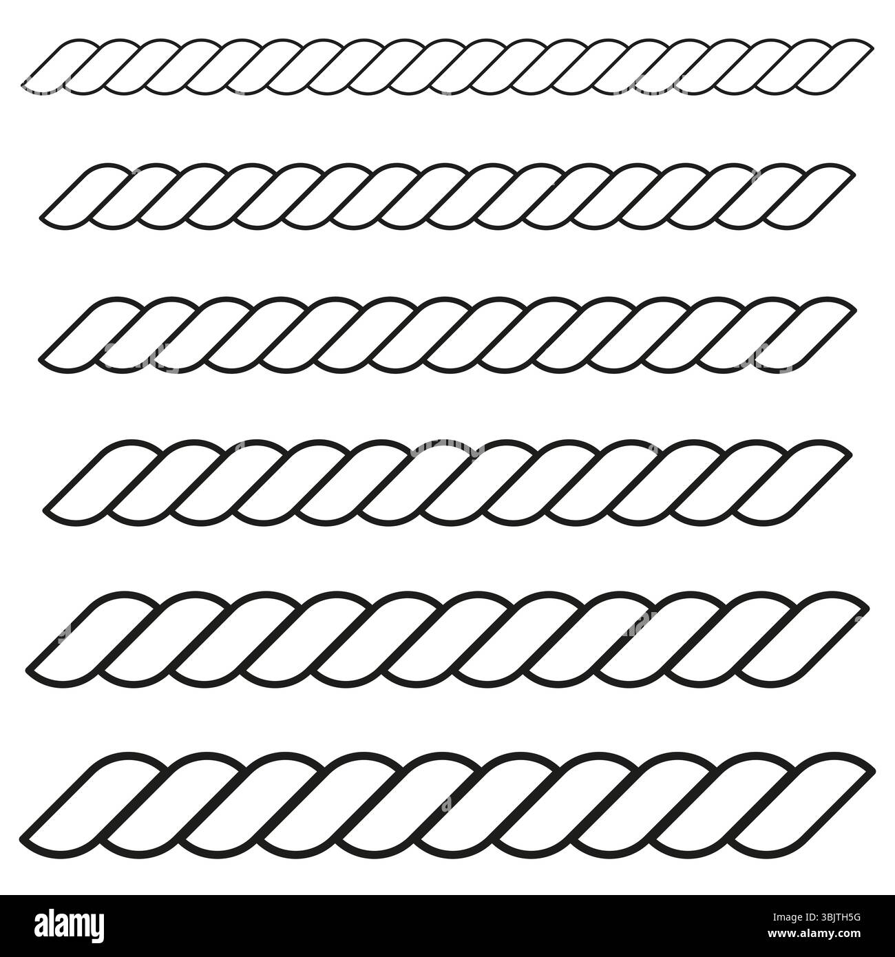 Twisted rope lines. Vector spiral pattern. Black contour form. Abstract curved elements Stock Vector