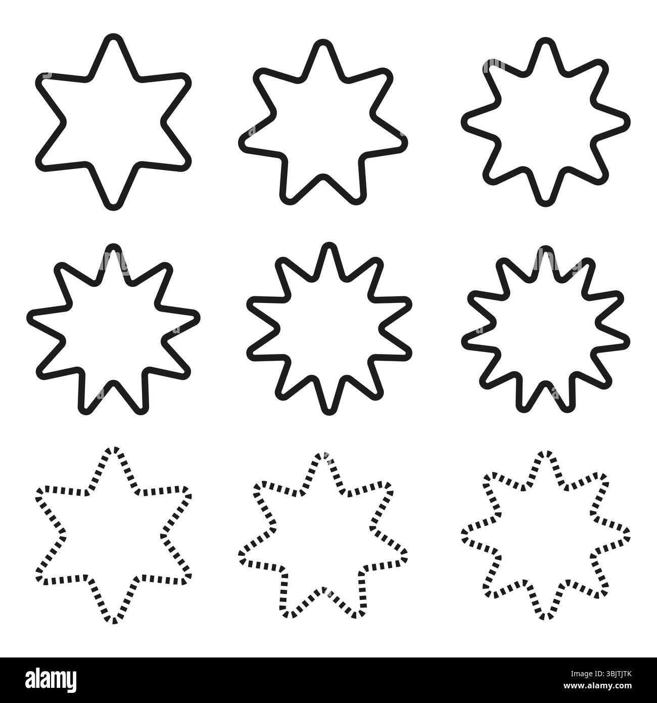 Outline star icon. Geometric star pattern. Linear snowflake shapes. Vector shape set. Stock Vector