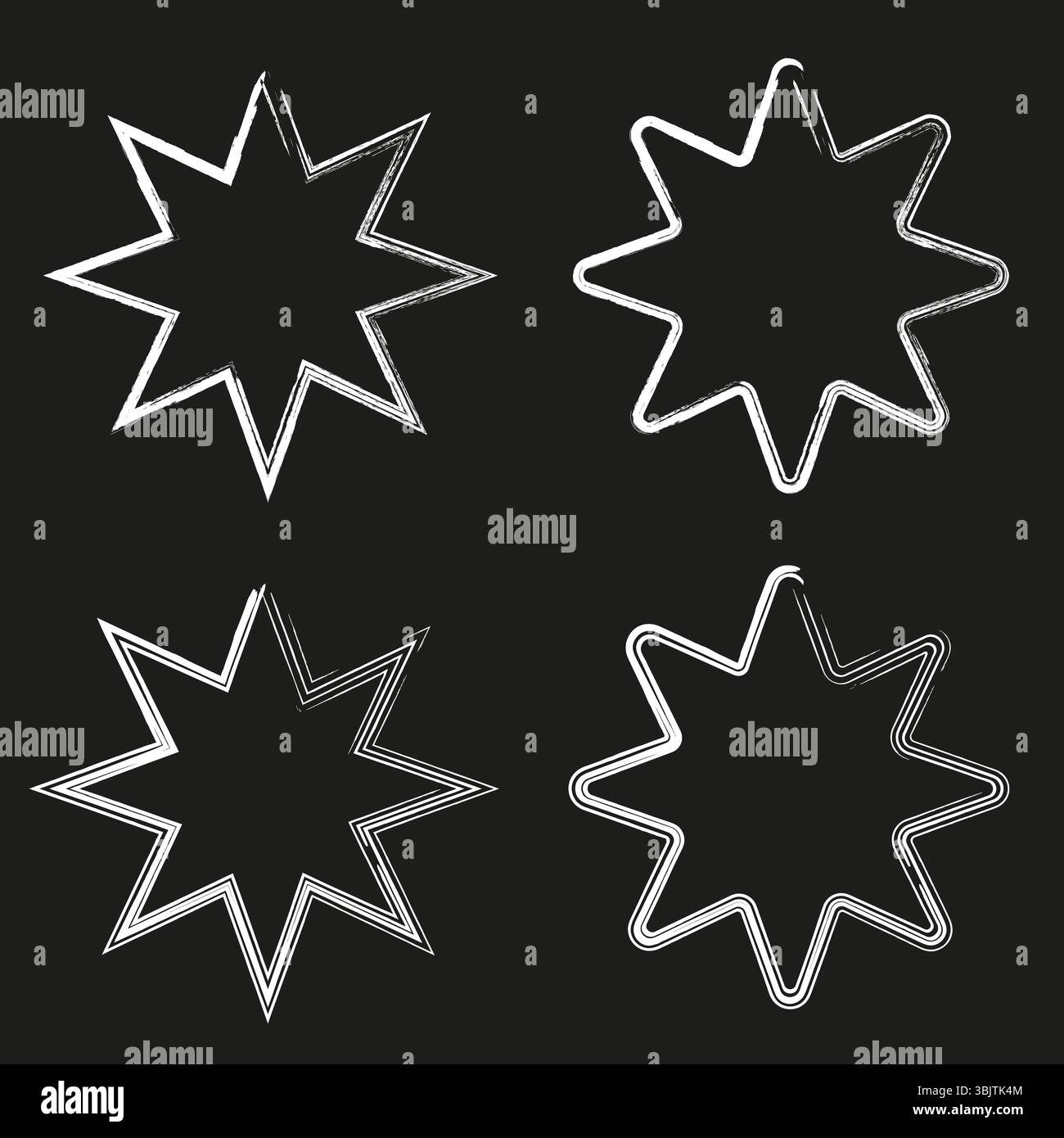 Star shape pattern. Eight point element. Black background contrast. Vector white symbol. Stock Vector