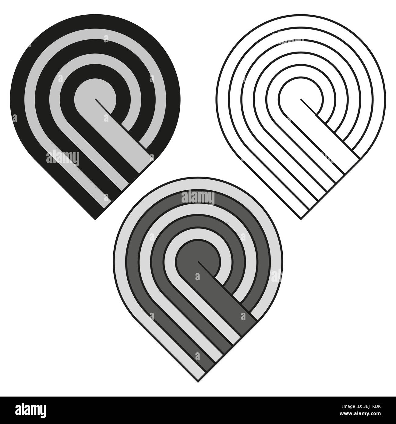 Map pin symbol. Layered drop icon. Circle route vector. Grayscale ...