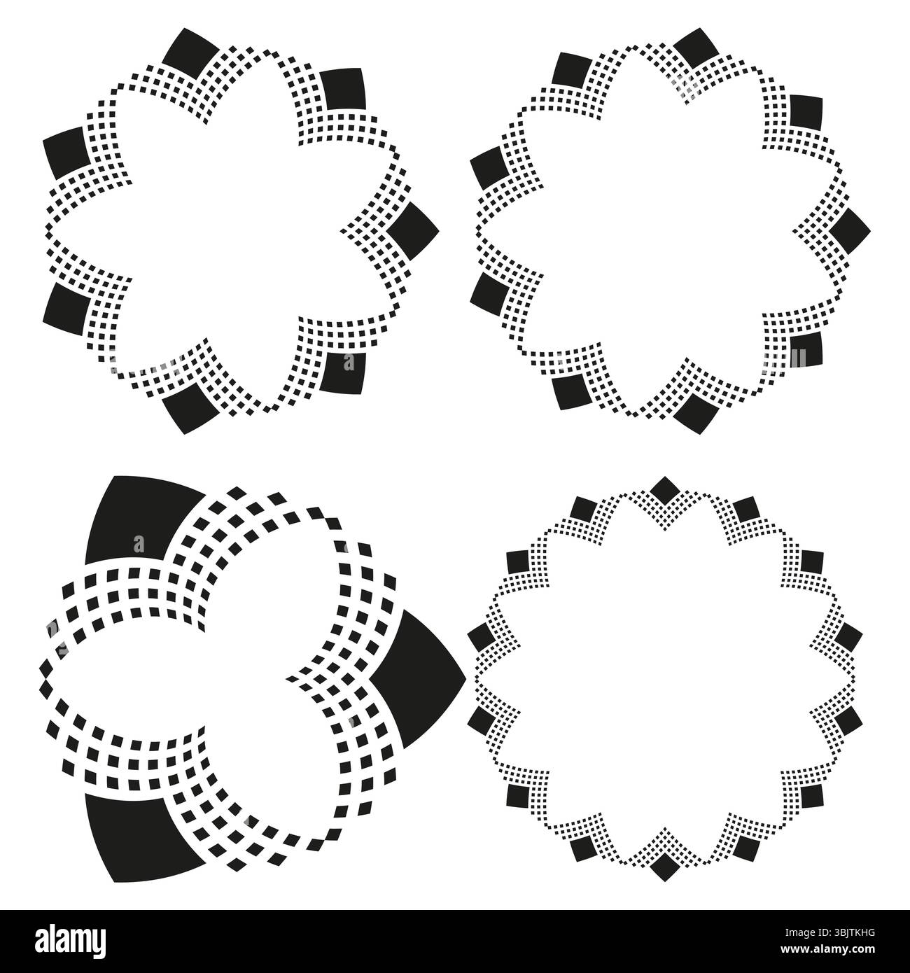 Gear shape icons. Spiked circle design. Rotating vector symbols. Abstract mechanical forms. Stock Vector