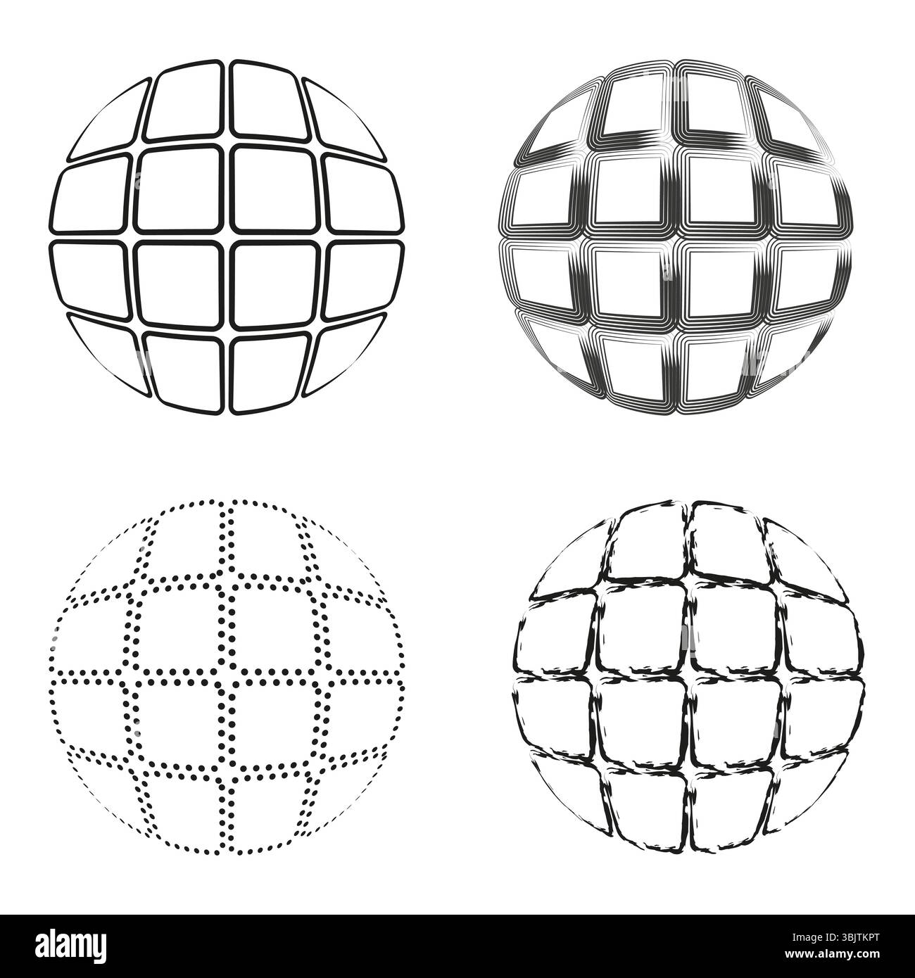 Circle mesh patterns. Geometric sphere shapes. Vector grid texture. Abstract rounded forms. Stock Vector
