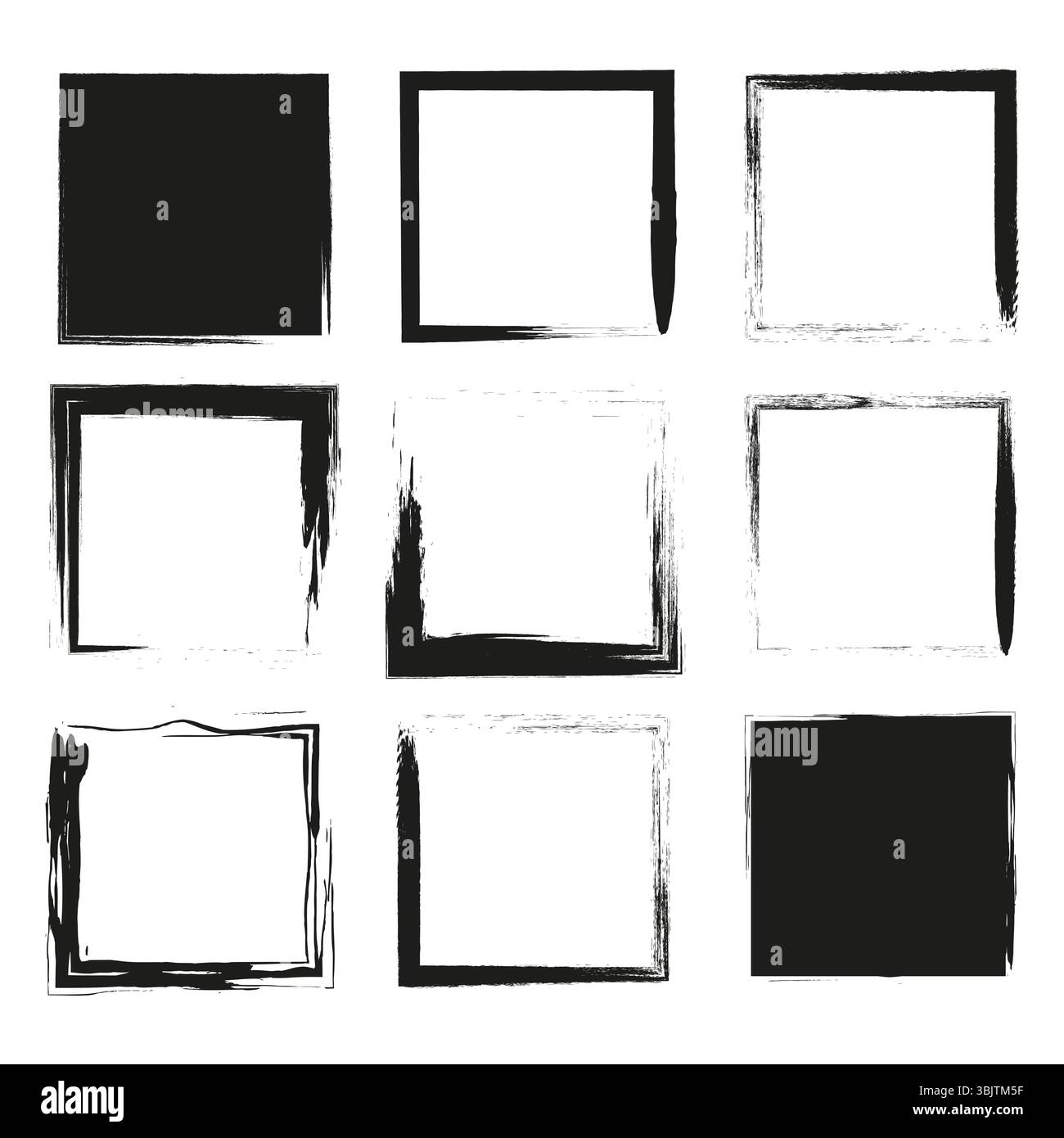 Grunge square frames. Dirty black corners. Vector sketch pattern. Abstract block texture. Stock Vector