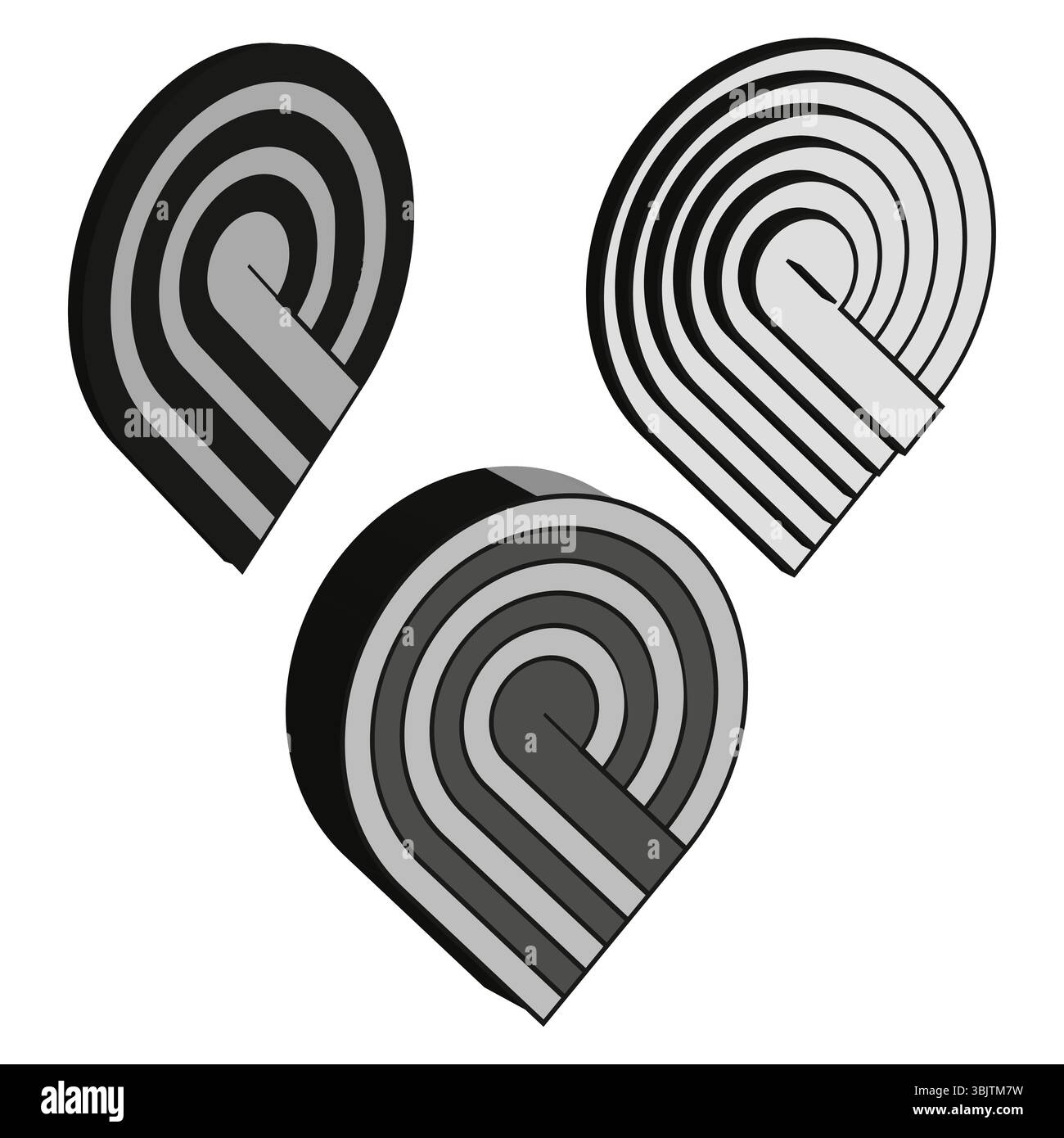 3D map pin. Isometric location icon. Layered drop shape. Monochrome vector marker. Stock Vector