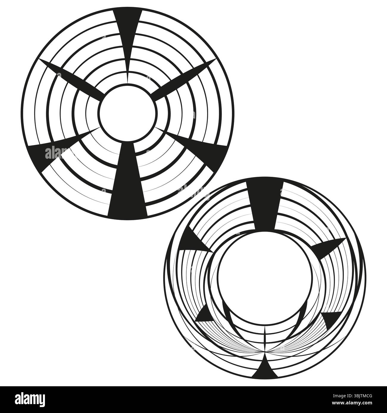 Circle radar design. Divided ring shapes. Minimal line structure. White background. Stock Vector