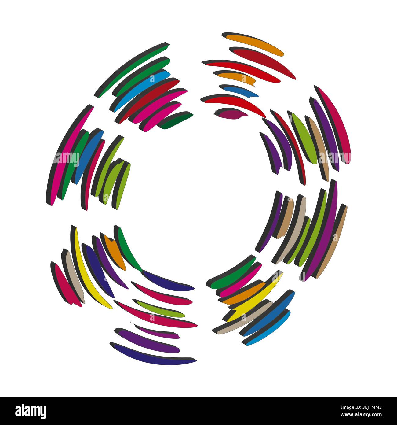 Curved bar circle. Colorful loop shape. Vector abstract pattern. Rainbow glitch icon. Stock Vector