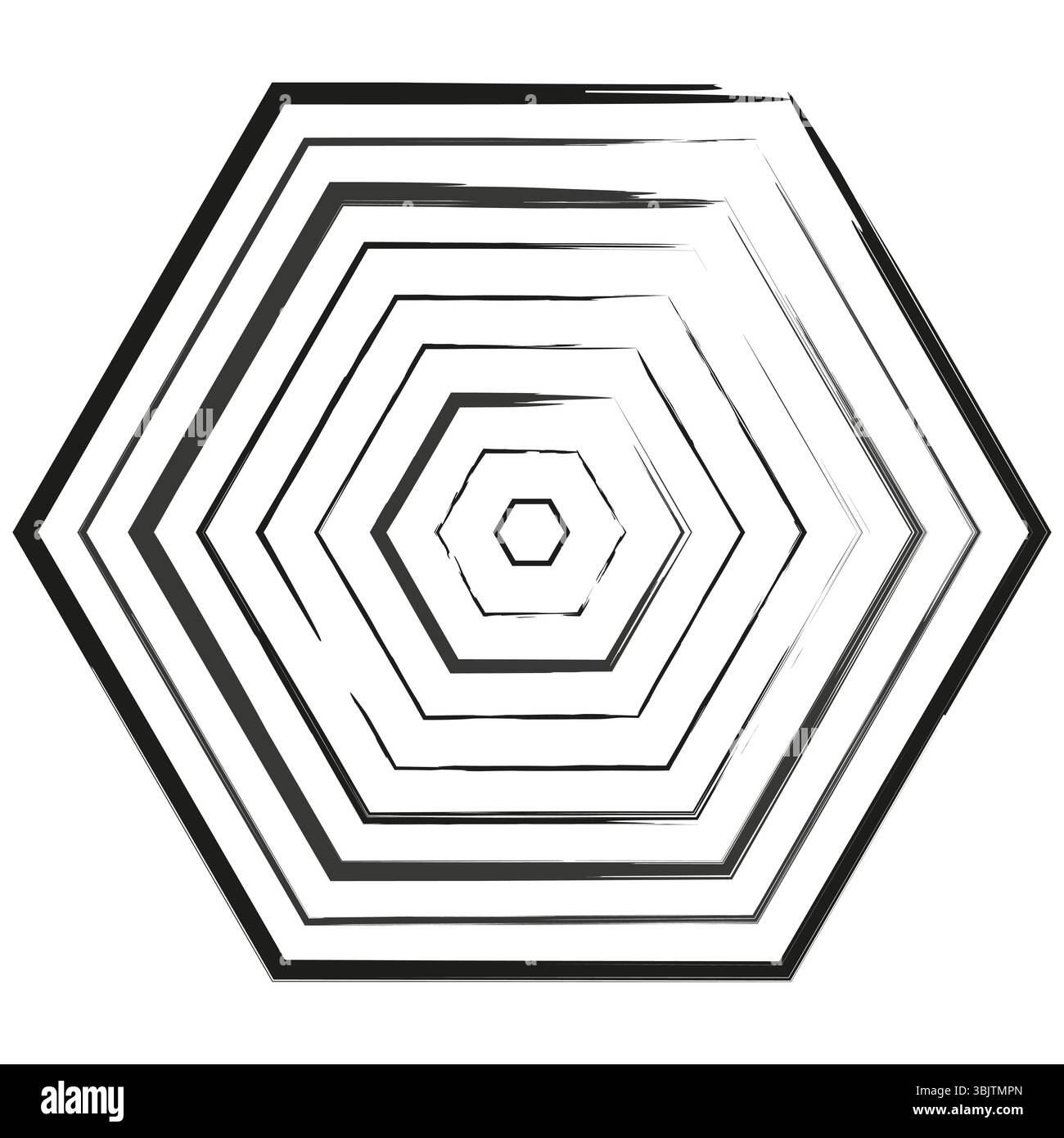 Hexagon tunnel illusion. Concentric maze shape. Depth line pattern. Vector geometric swirl. Stock Vector