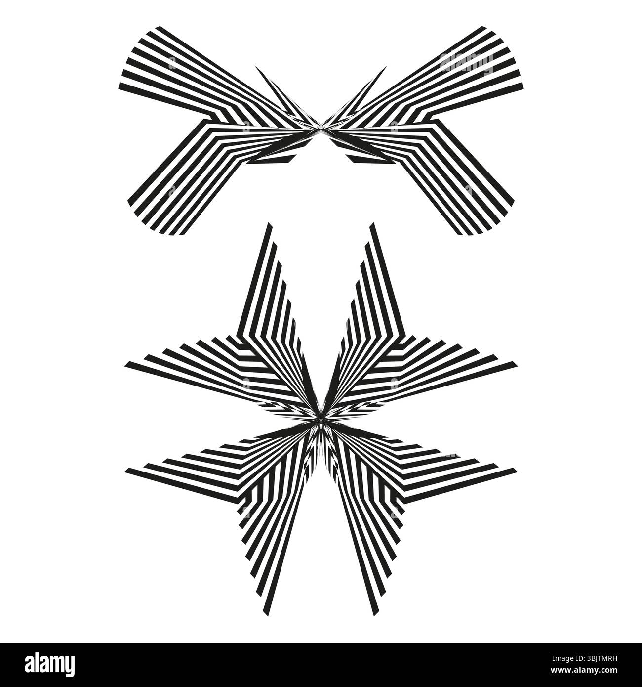 Striped abstract shape. Black graphic star. Geometric vector form. Symmetric pattern figure. Stock Vector