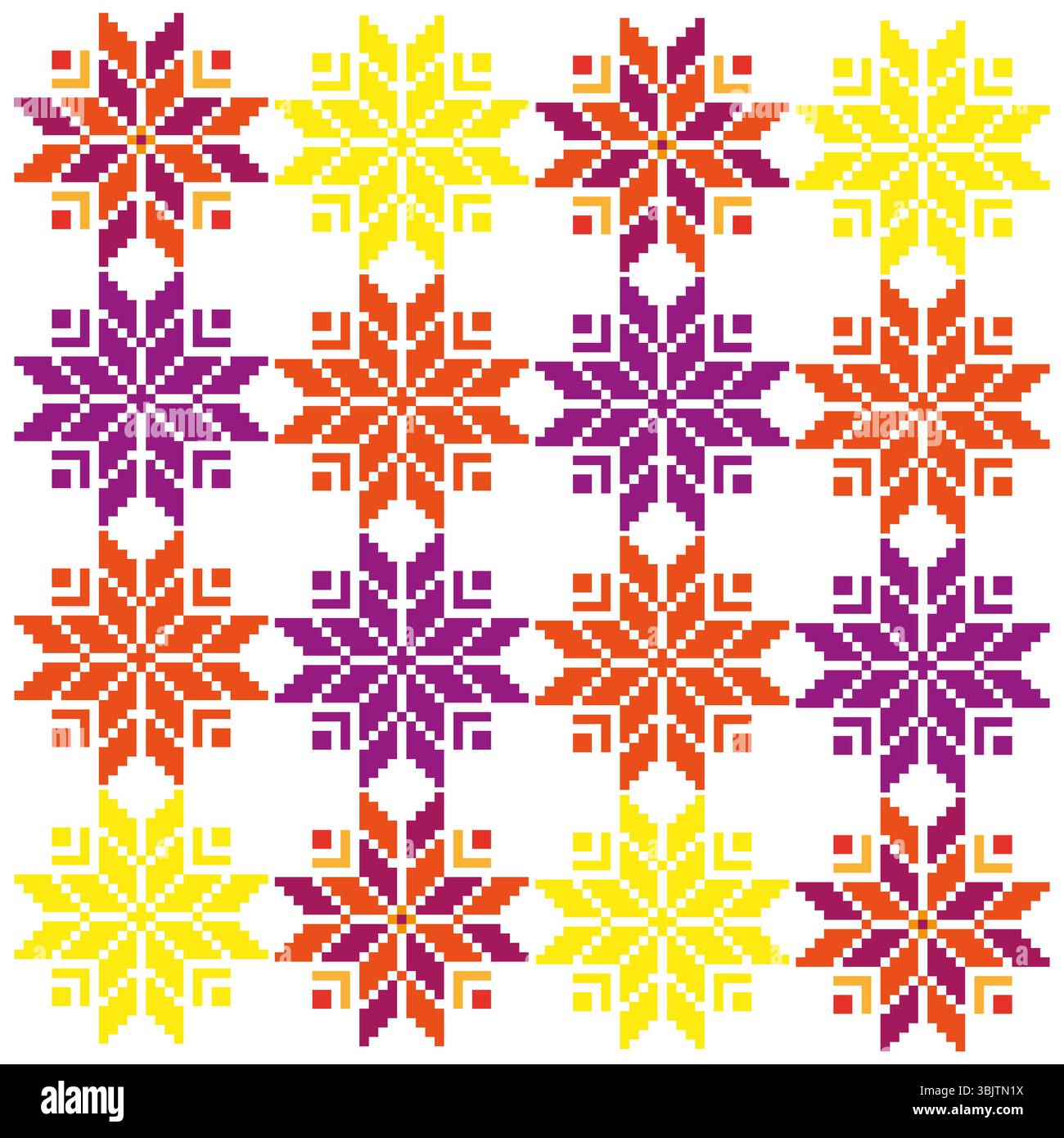 Colorful tile ornament. Pixel folk shape. Star embroidery pattern ...