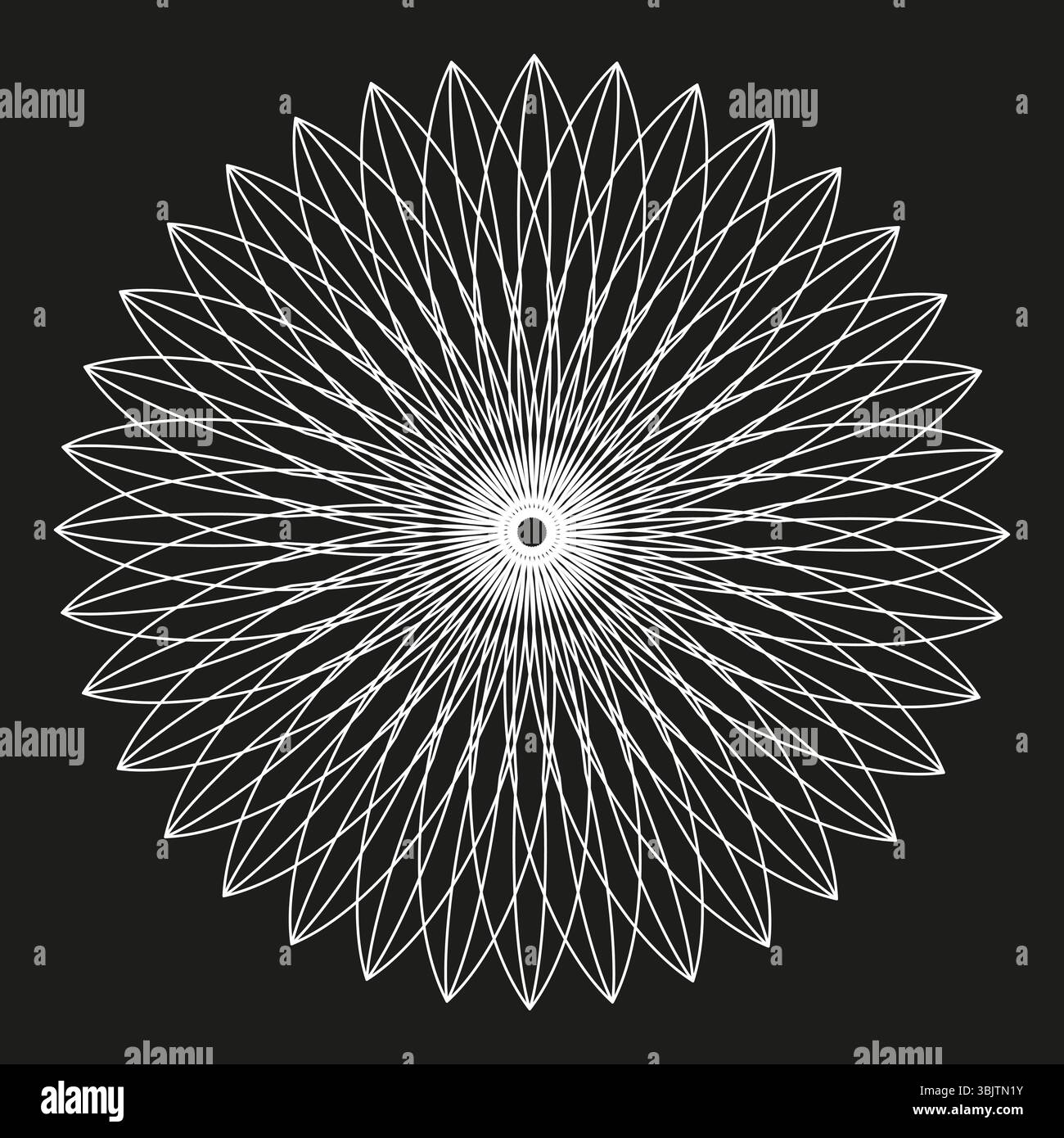 Geometric rosette shape. Radiant line symbol. Abstract flower pattern. Vector dark form. Stock Vector