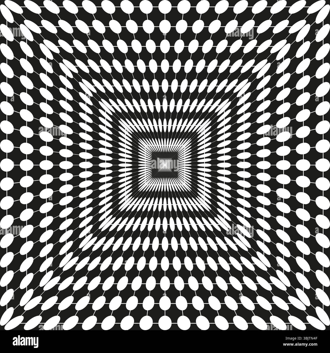 Concentric dot square. Optical illusion pattern. Geometric perspective shape. Vector symmetry design. Stock Vector