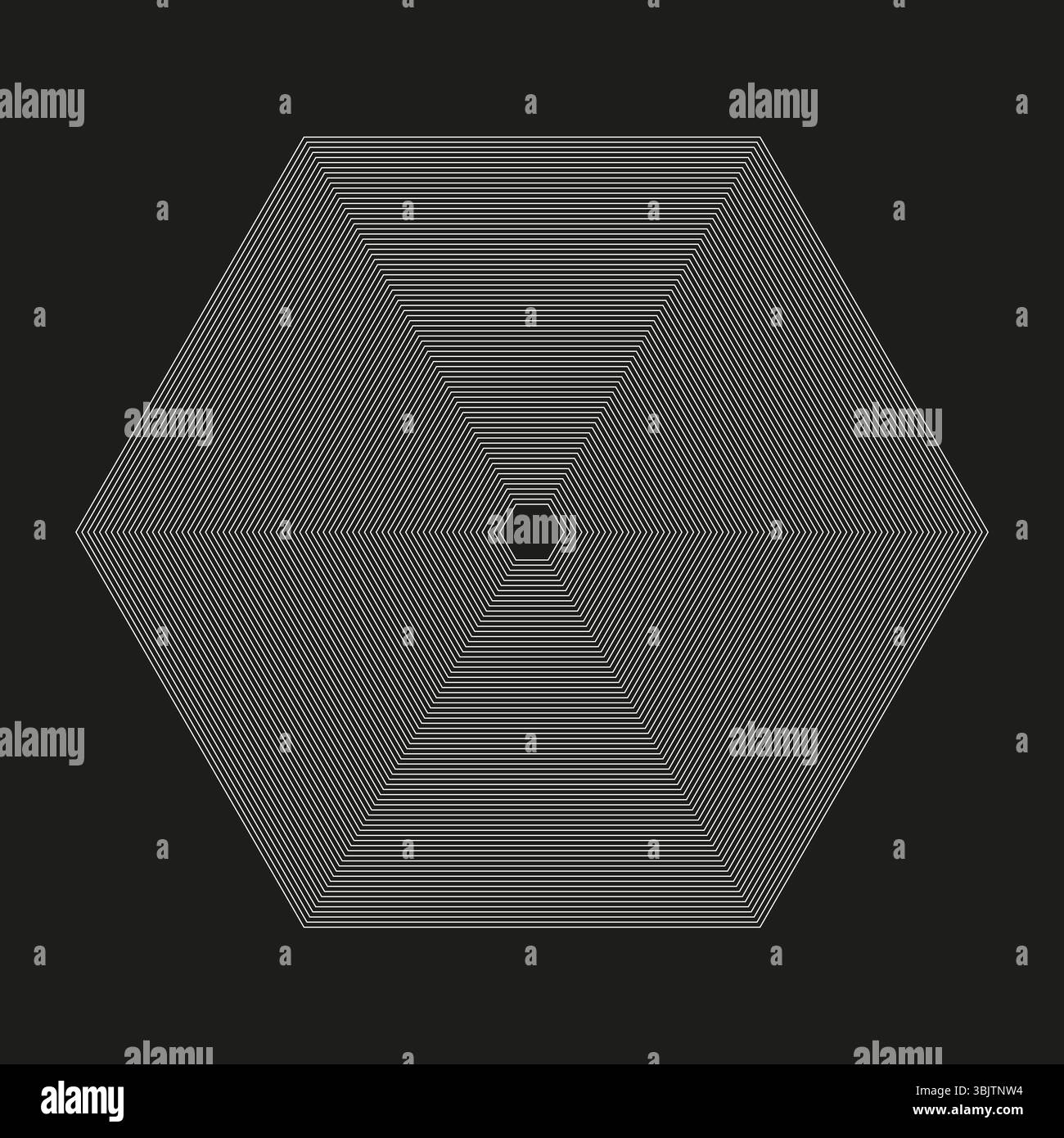 Hexagon icon. Gradient center figure. Concentric ring shape. Vector dark form. Stock Vector