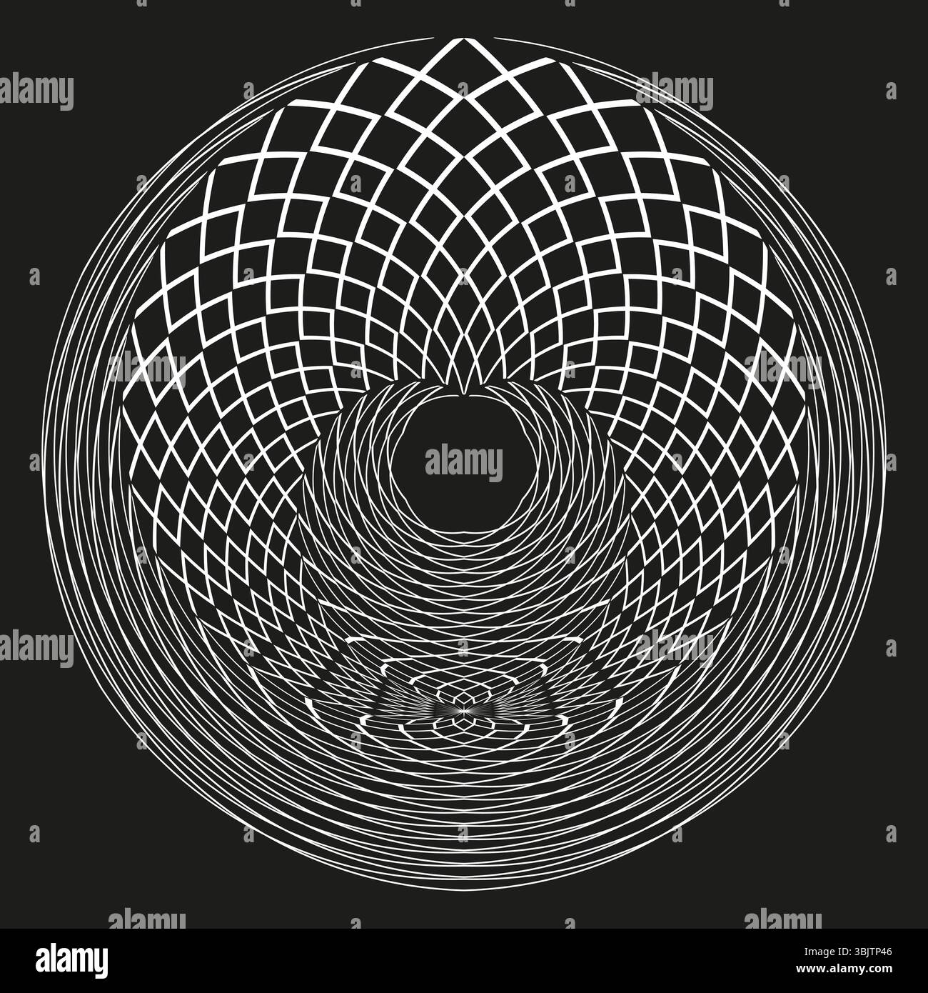 Woven circular form. Black radial mesh. Complex geometric pattern. Vector abstract design. Stock Vector
