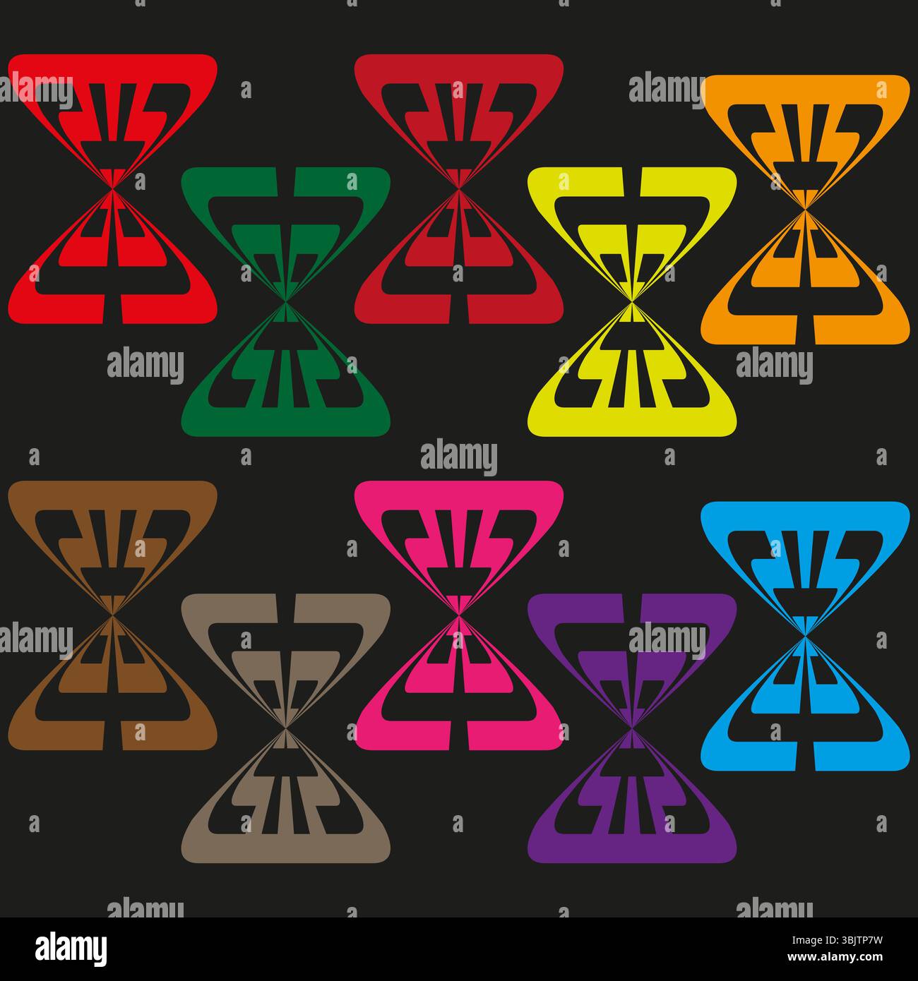 Hourglass icon design. Four time shapes. Colored sand symbol. Vector flat elements. Stock Vector