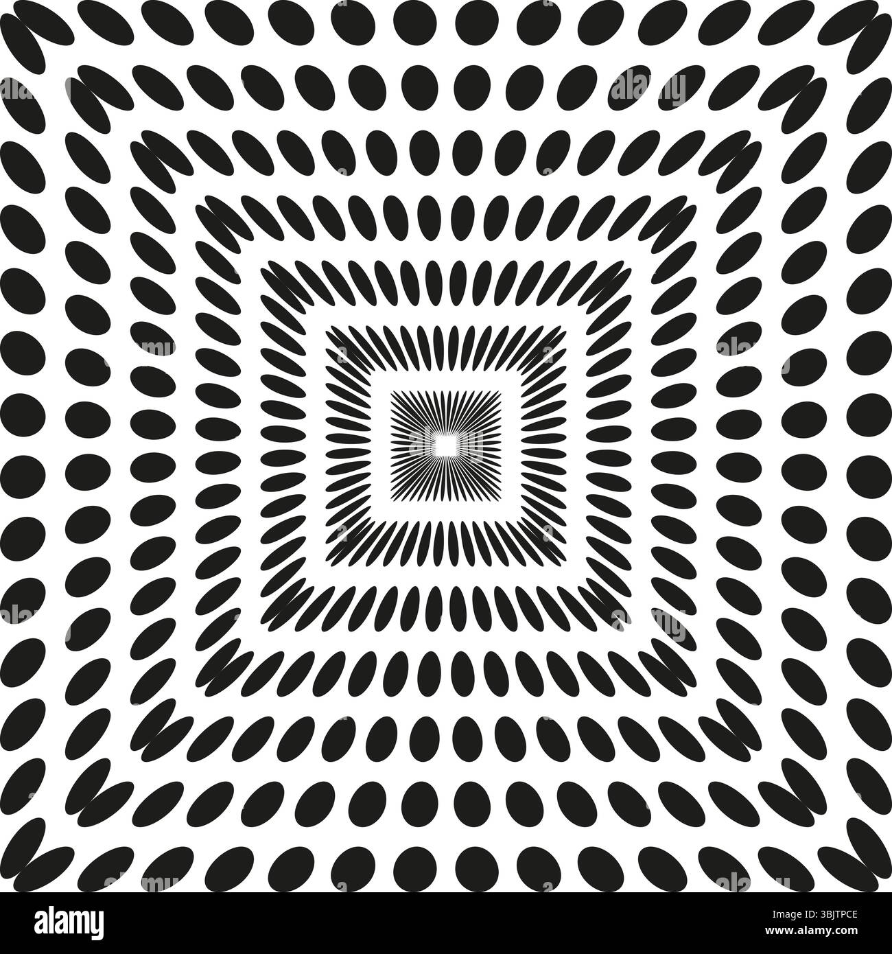 Vibrant square illusion. Concentric dot vector. Perspective tunnel pattern. Black white contrast. Stock Vector