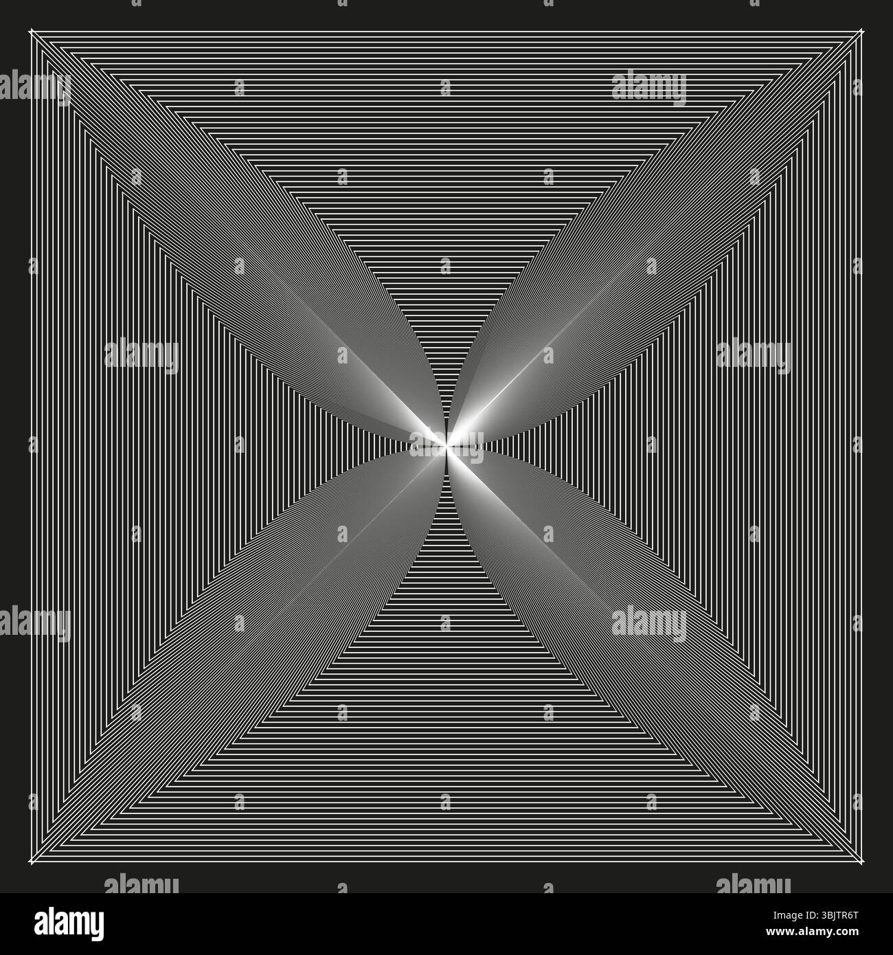 Abstract gradient shape. Dark radial square. Geometric vector pattern. Black optical illusion. Stock Vector