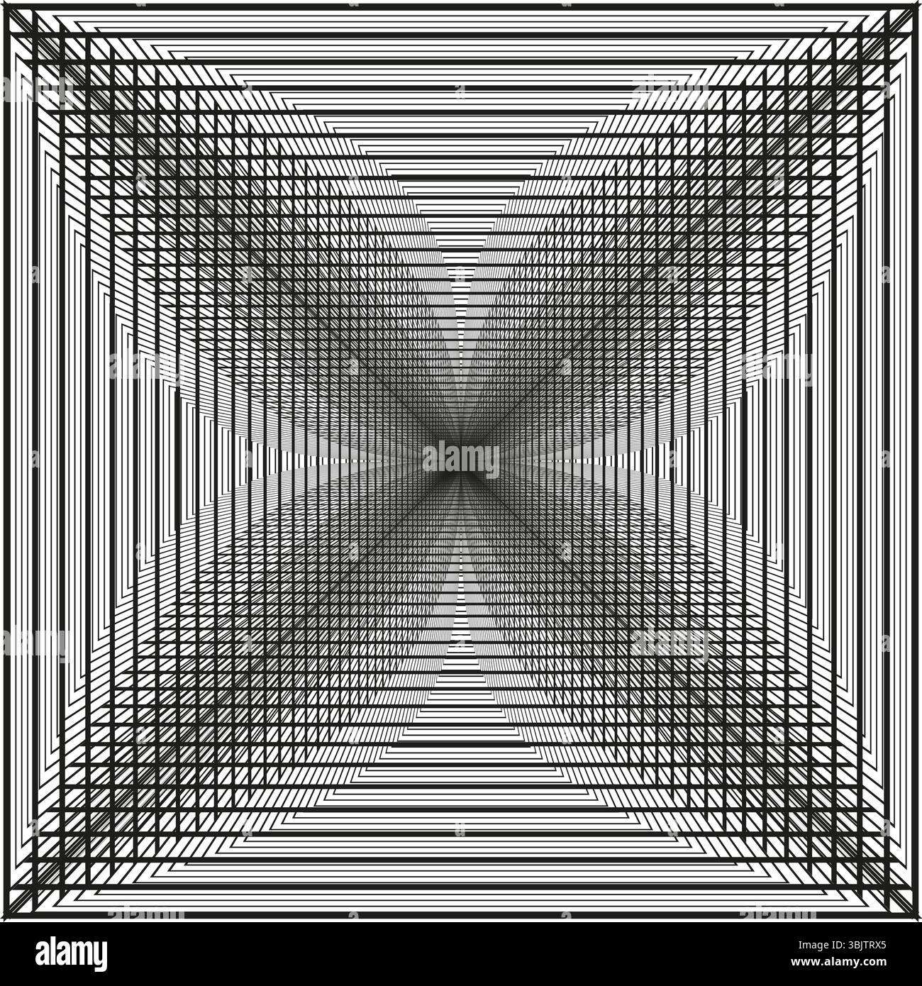 Radiant cross pattern. Black white gradient. Geometric vector shape. Abstract light illusion. Stock Vector