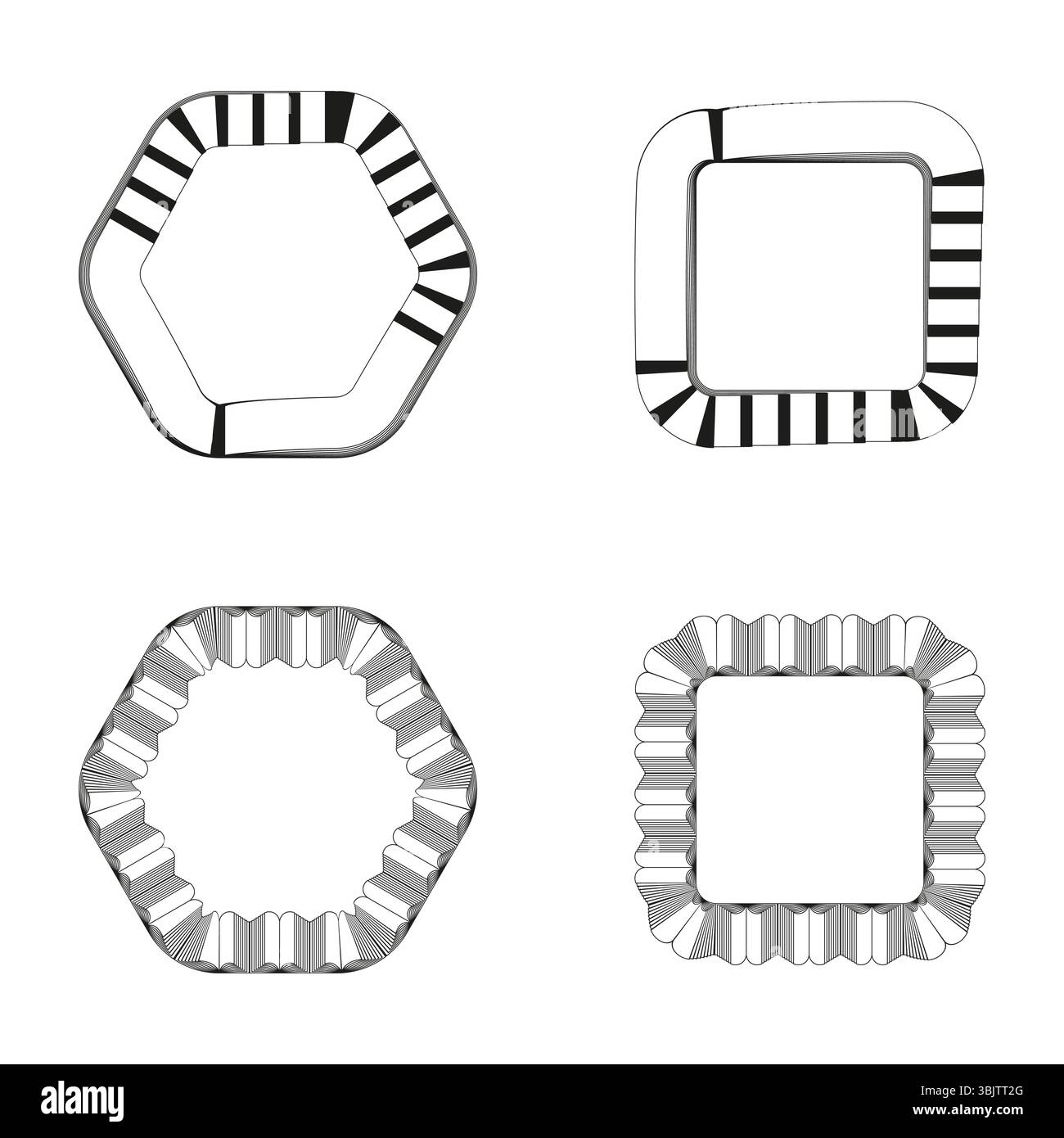 Abstract frame shapes. Decorative outline elements. Geometric border vector. Patterned design set. Stock Vector