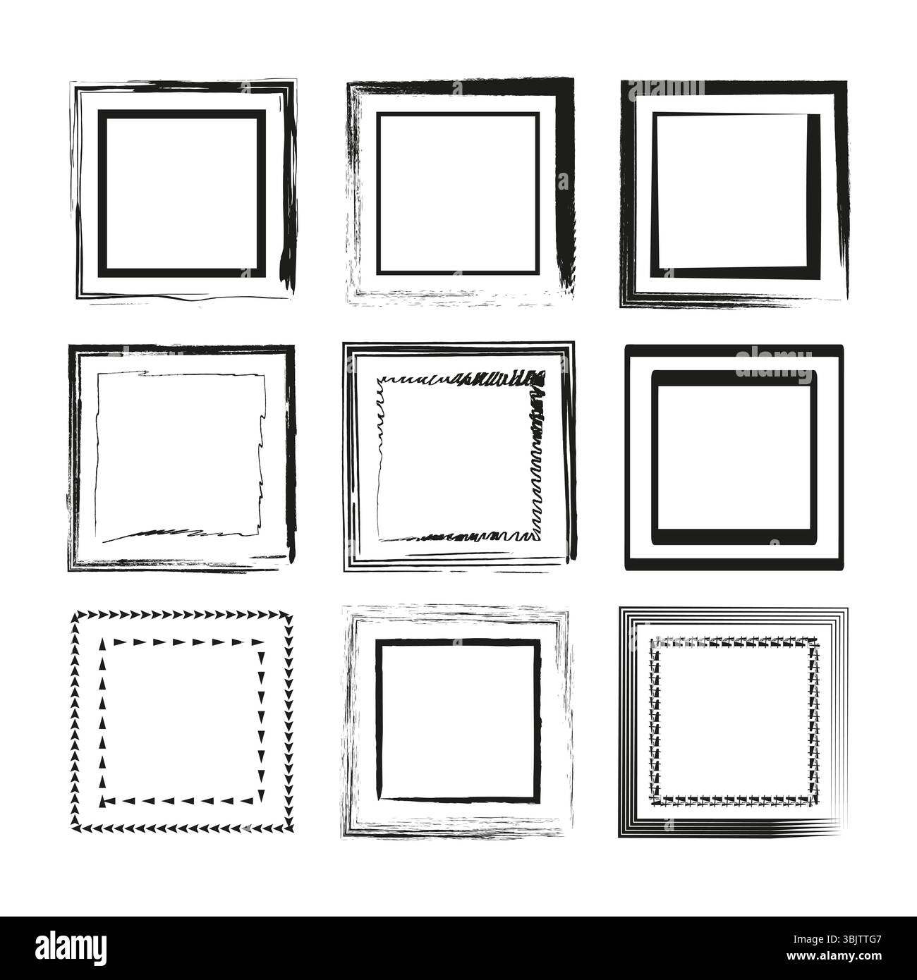 Handdrawn square frames. Rough border icons. Doodle box shapes. Vector ...