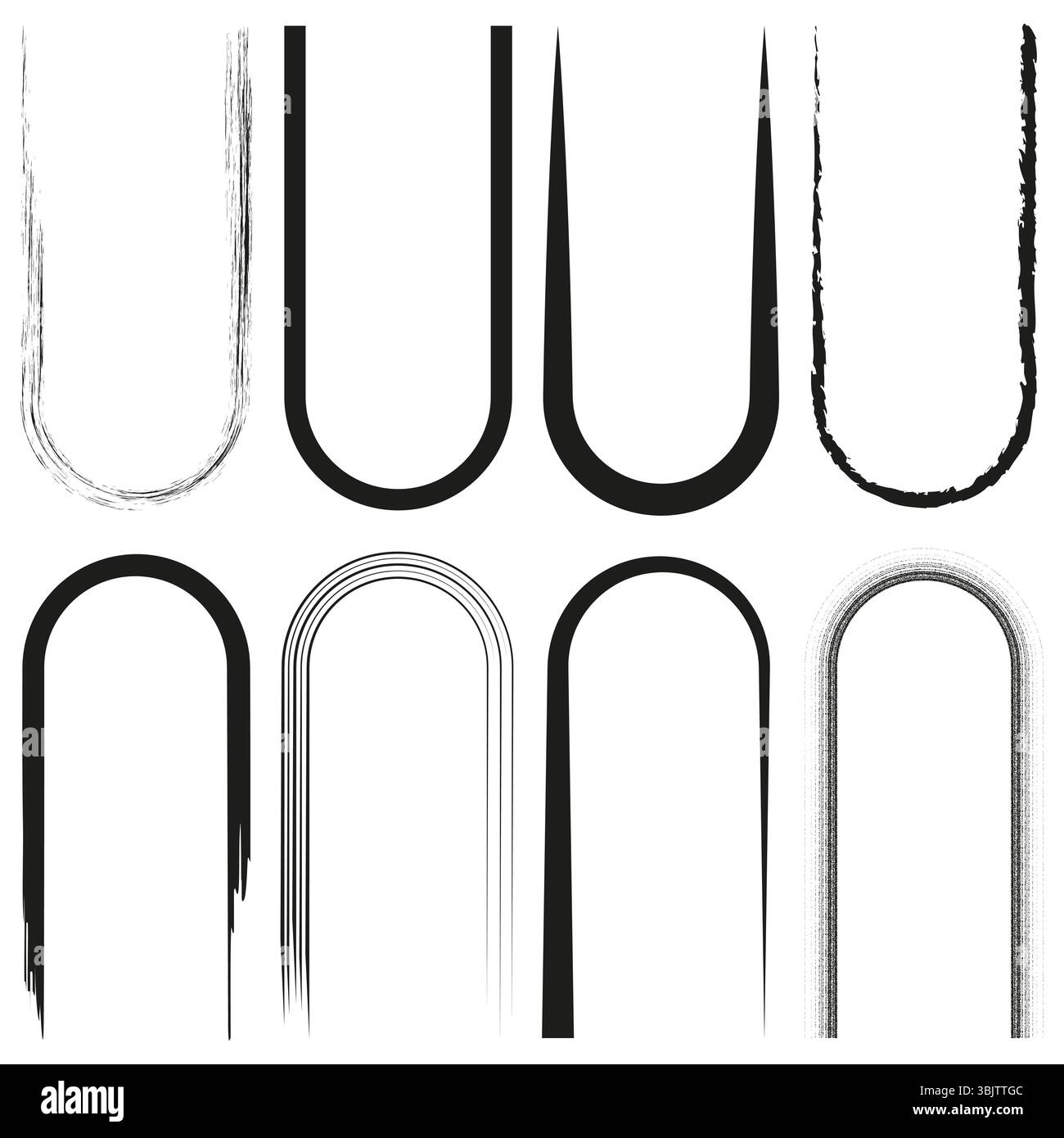 Rounded U pattern. Vertical vector form. Black white symmetry. Abstract stripe layout. Stock Vector