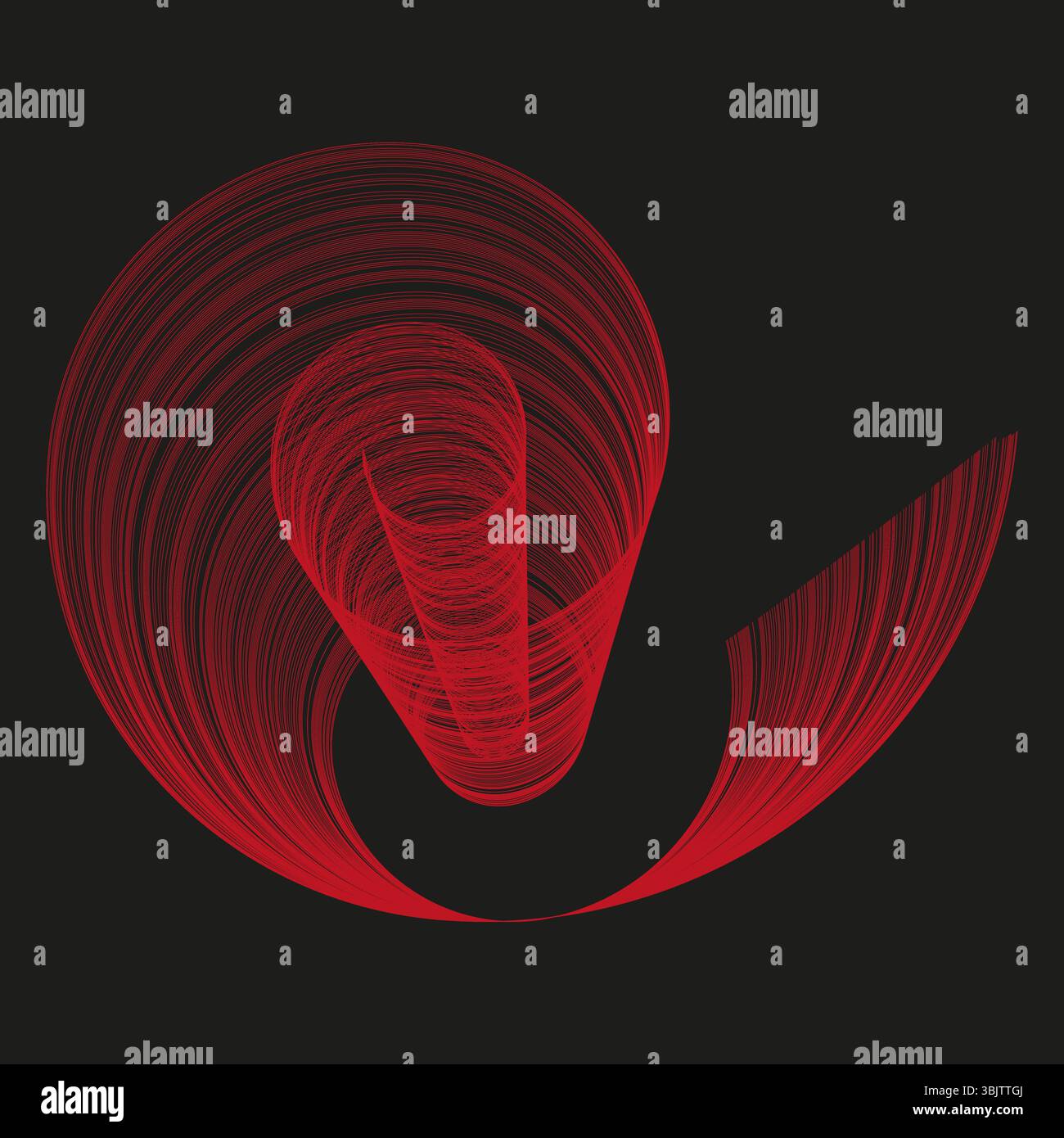 Red spiral design. Curved ribbon shape. Vector swirl pattern. Dark background element. Stock Vector