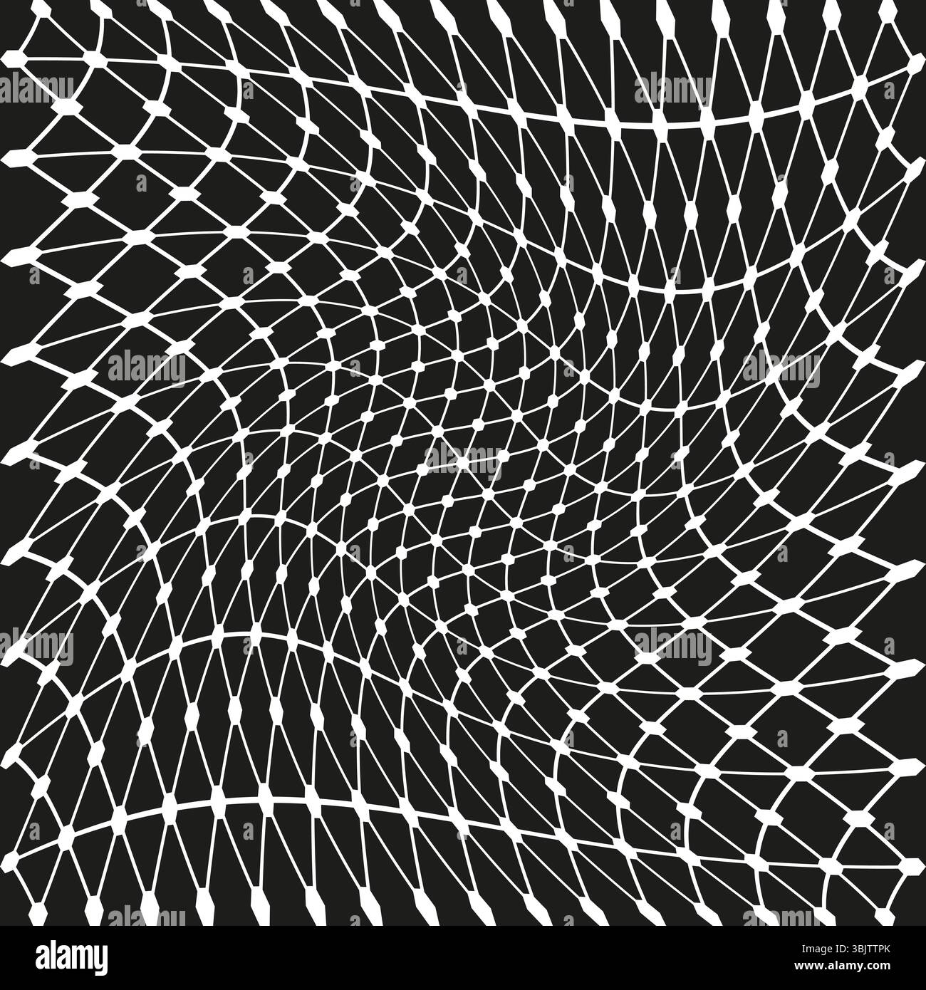 Distorted net pattern. Optical illusion vector. Black curved grid ...