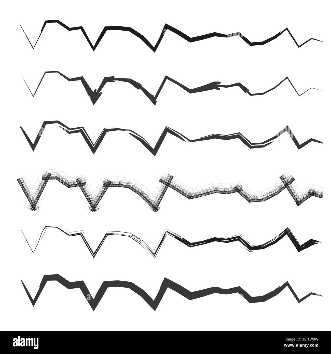 Curved wave shapes. Wavy line elements. Dynamic stroke vector. Abstract black flow. Stock Vector