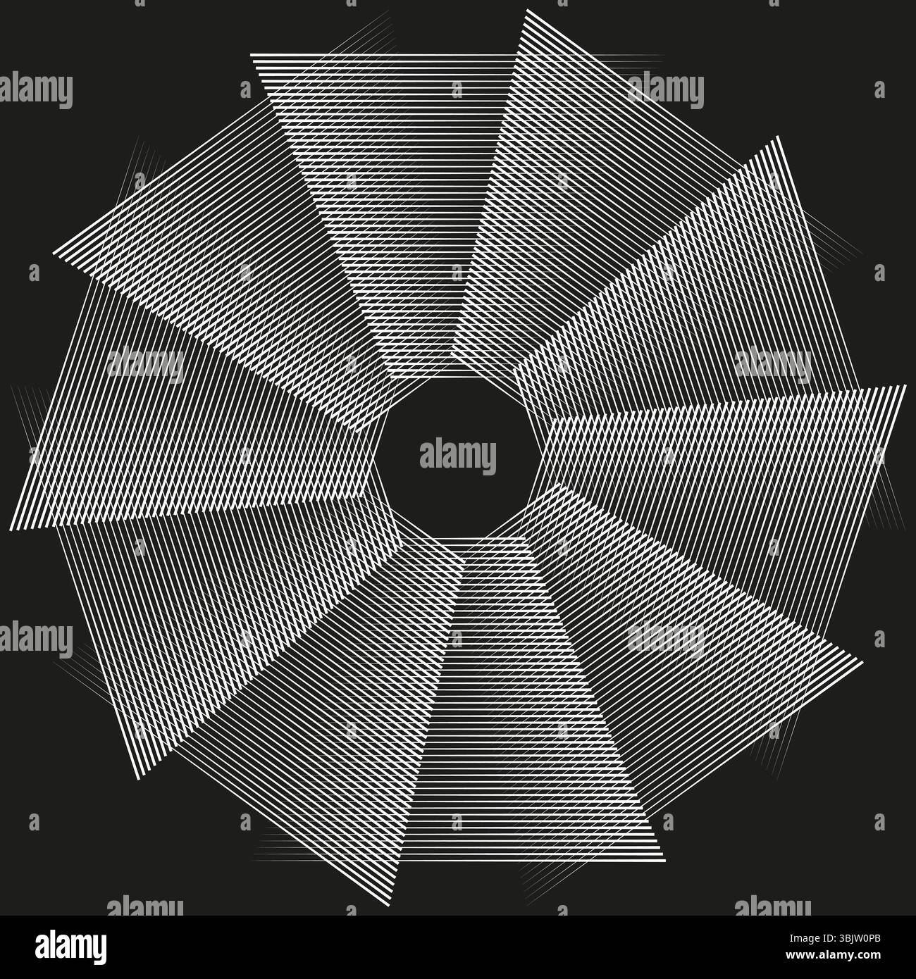 Grayscale fan illustration. Radial shutter symbol. Abstract rotor ...