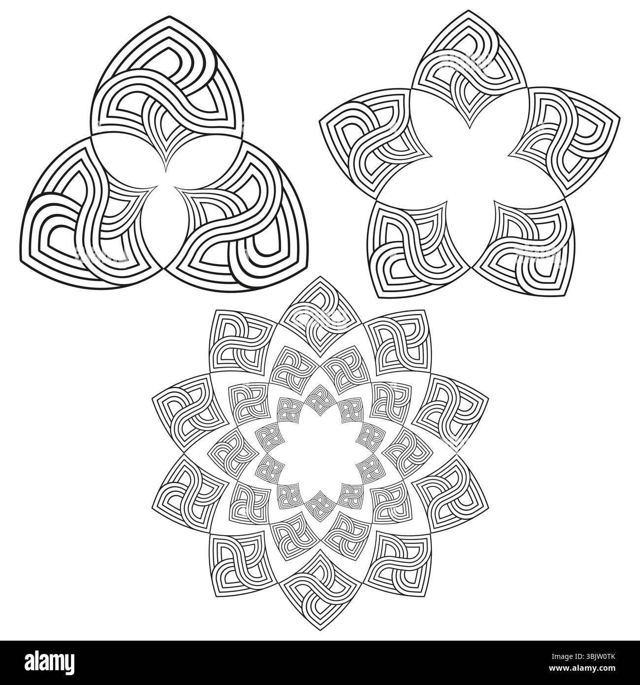 Abstract drop shapes. Decorative vector pattern. Symmetric petal icons. Artistic design forms. Stock Vector