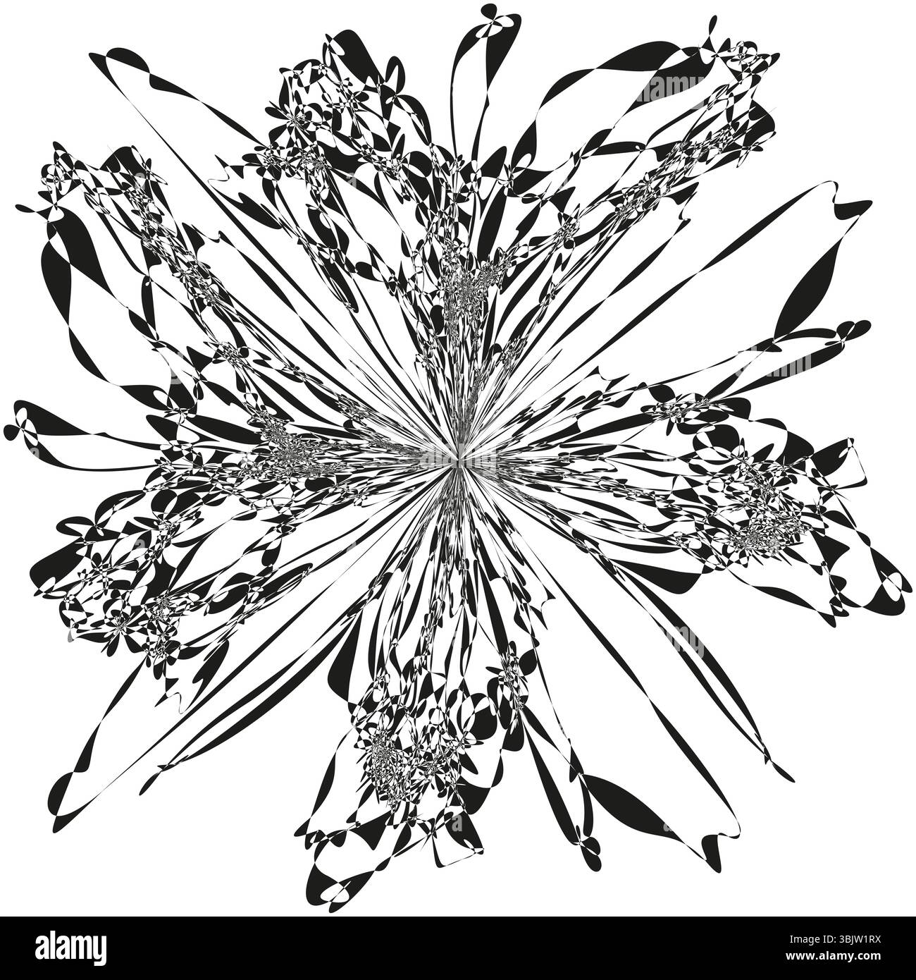 Black burst explosion. Abstract dynamic form. Chaotic line pattern. Vector energy illustration. Stock Vector