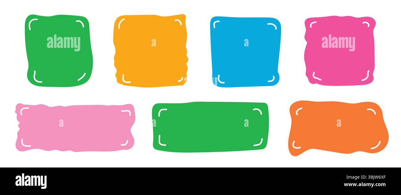Colorful rectangle doodle shape collection. Hand drawn quote frame set. Stock Vector